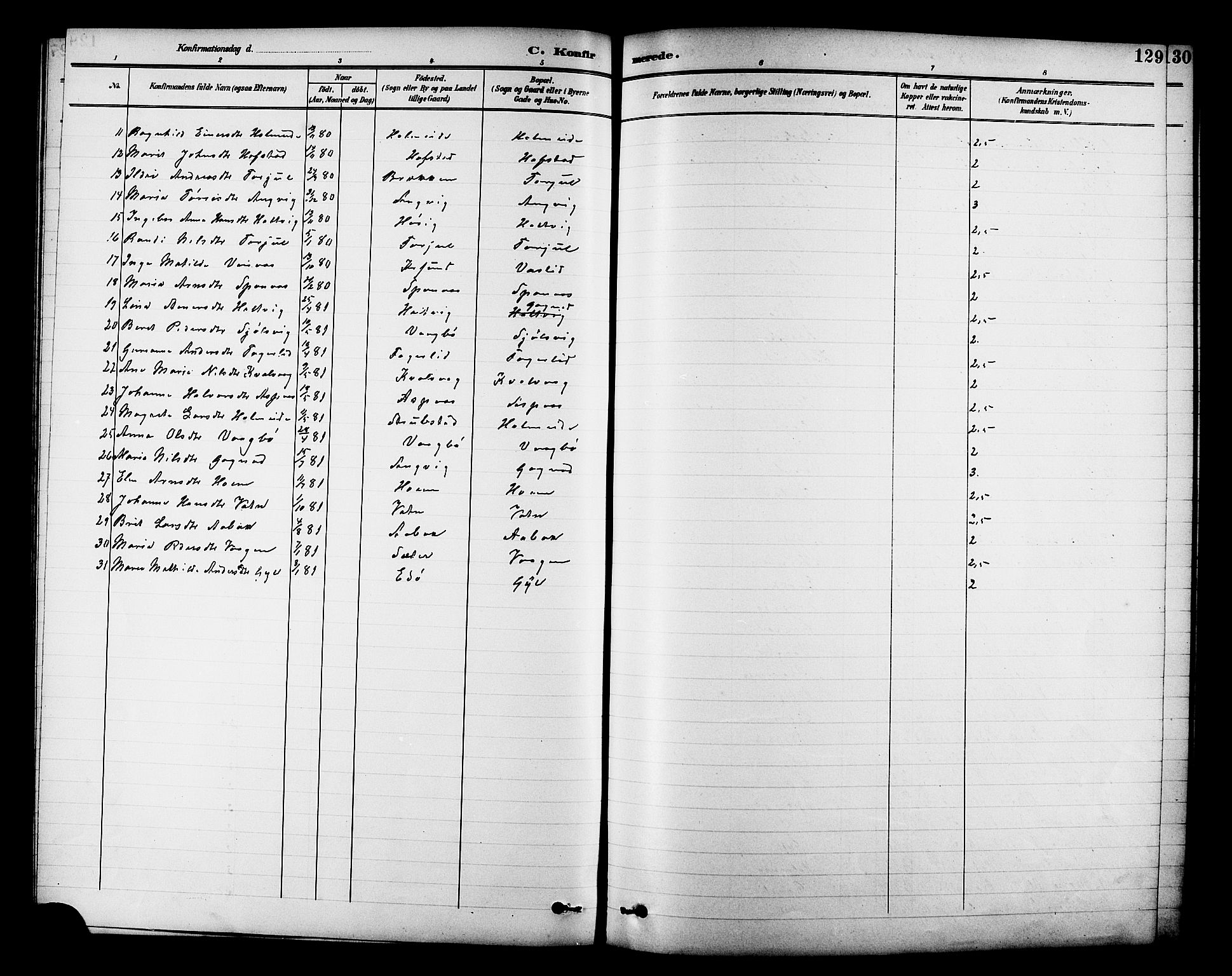 Ministerialprotokoller, klokkerbøker og fødselsregistre - Møre og Romsdal, AV/SAT-A-1454/586/L0992: Parish register (copy) no. 586C03, 1892-1909, p. 129