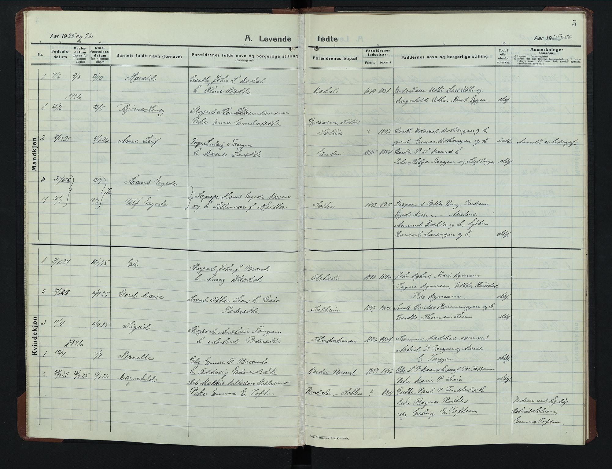 Sollia prestekontor, SAH/PREST-050/H/Ha/Hab/L0003: Parish register (copy) no. 3, 1914-1949, p. 5