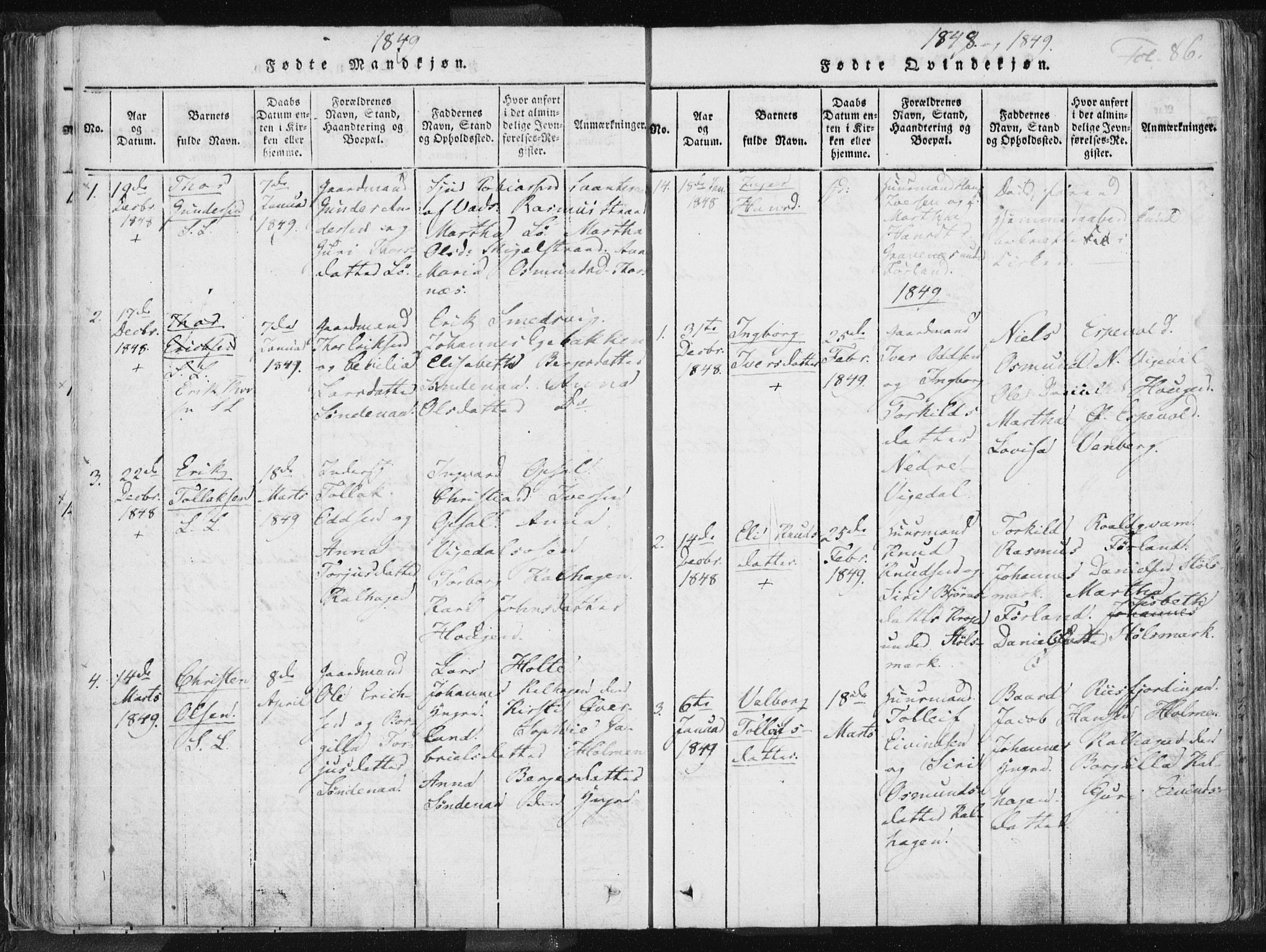 Vikedal sokneprestkontor, SAST/A-101840/01/IV: Parish register (official) no. A 3, 1817-1850, p. 86