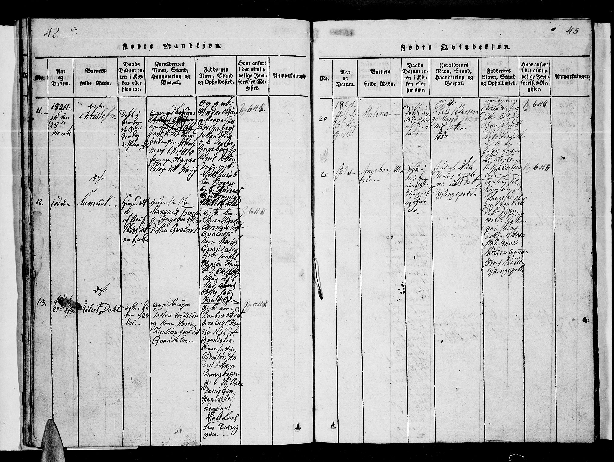 Ministerialprotokoller, klokkerbøker og fødselsregistre - Nordland, SAT/A-1459/855/L0812: Parish register (copy) no. 855C01, 1821-1838, p. 42-43