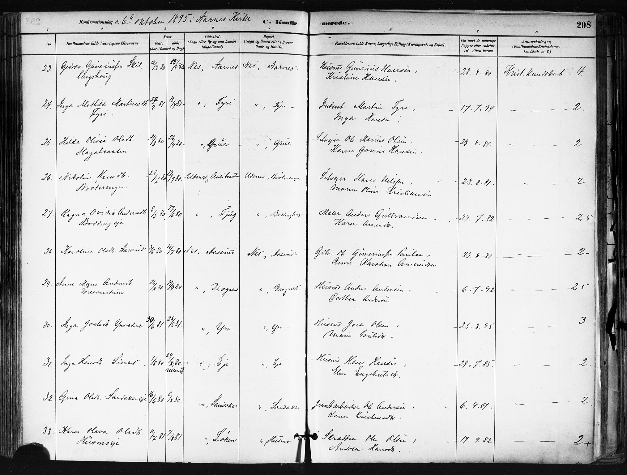 Nes prestekontor Kirkebøker, AV/SAO-A-10410/F/Fa/L0010: Parish register (official) no. I 10, 1883-1898, p. 298