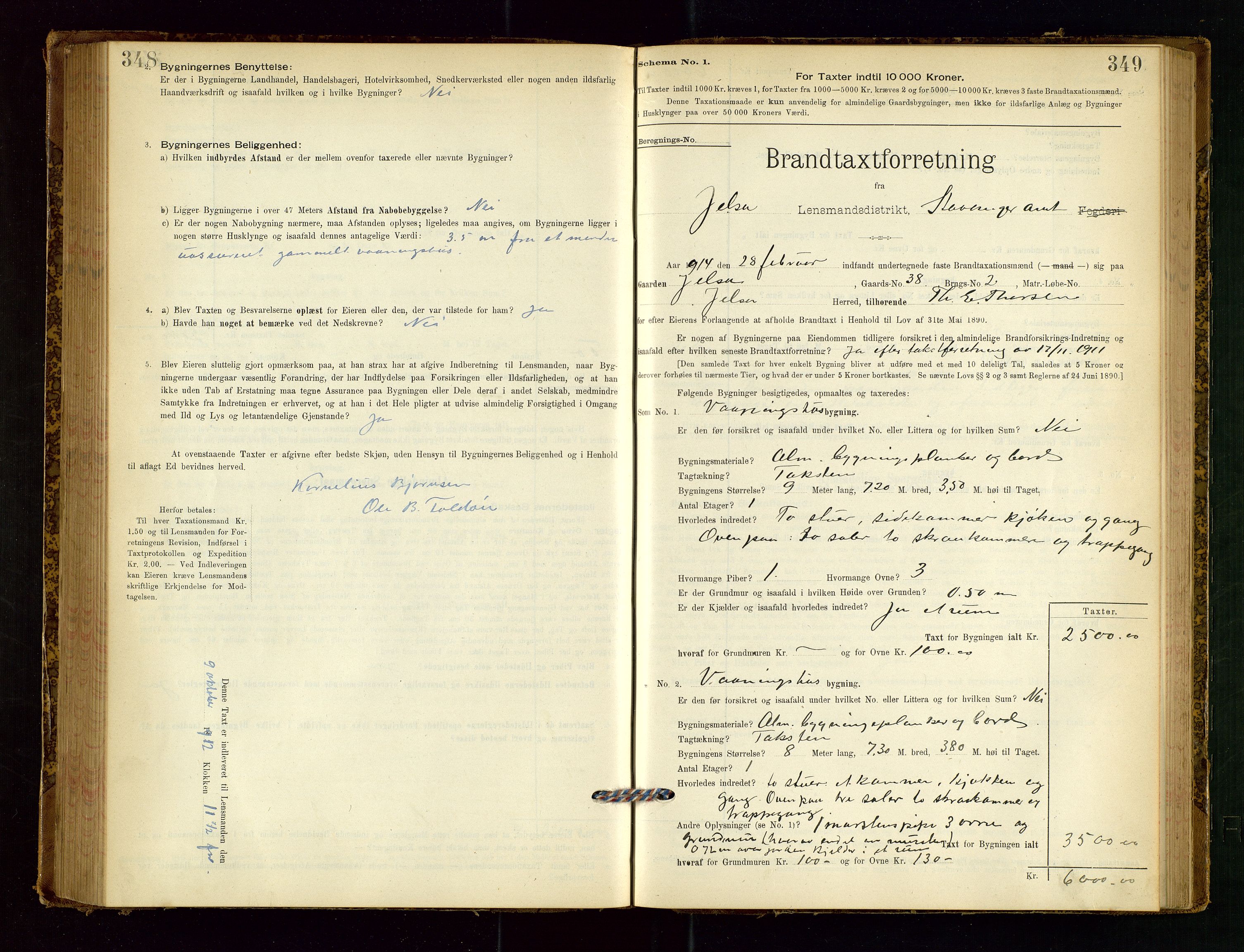 Jelsa lensmannskontor, SAST/A-100360/Gob/L0001: "Brandtaxationsprotocol", 1895-1918, p. 348-349