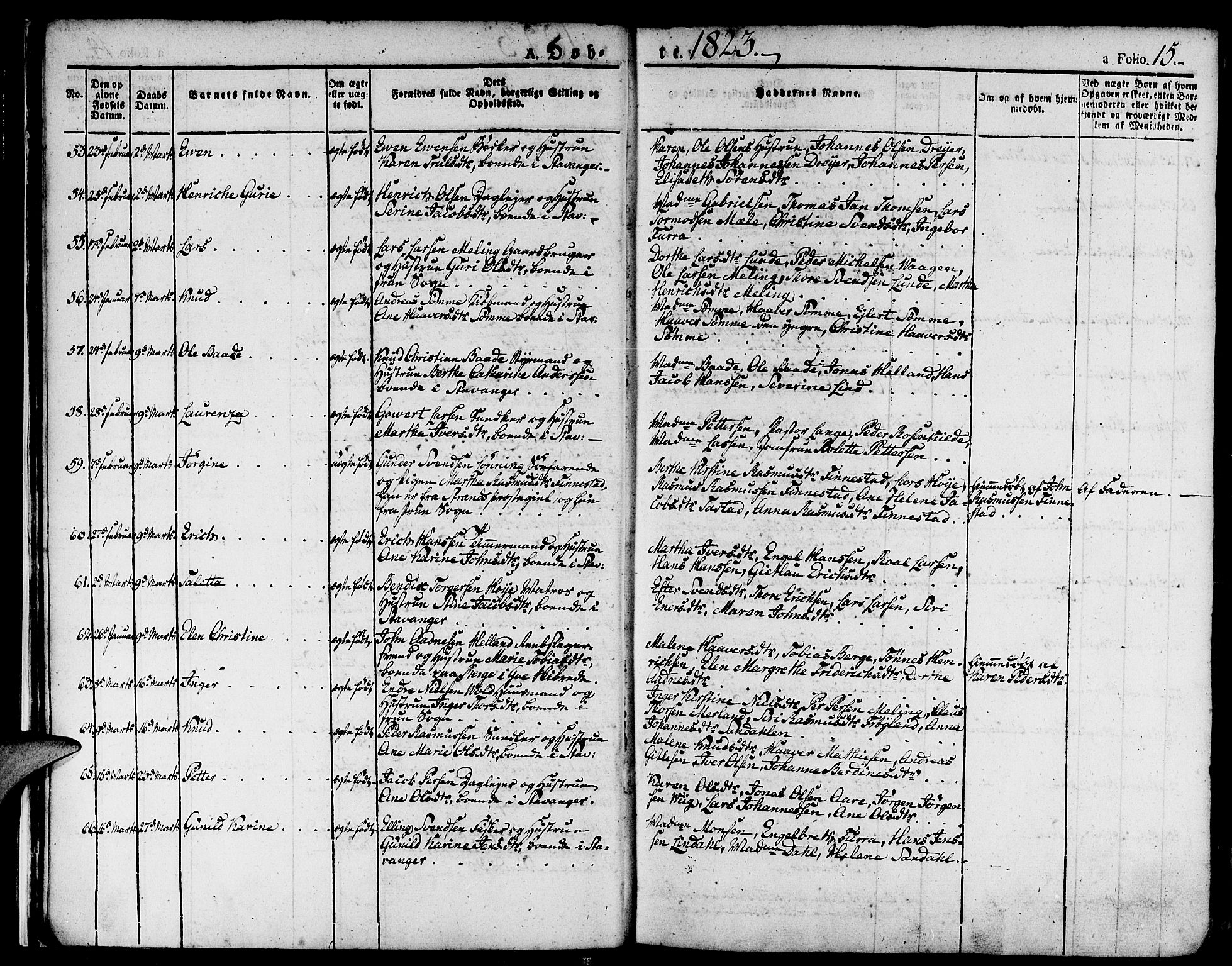 Domkirken sokneprestkontor, SAST/A-101812/001/30/30BA/L0009: Parish register (official) no. A 9, 1821-1832, p. 15