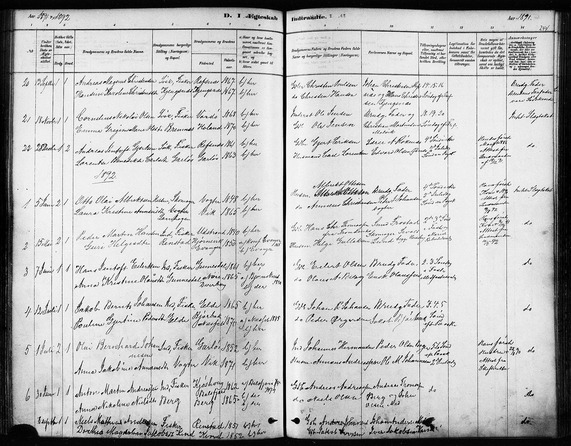 Kvæfjord sokneprestkontor, SATØ/S-1323/G/Ga/Gaa/L0005kirke: Parish register (official) no. 5, 1878-1894, p. 244