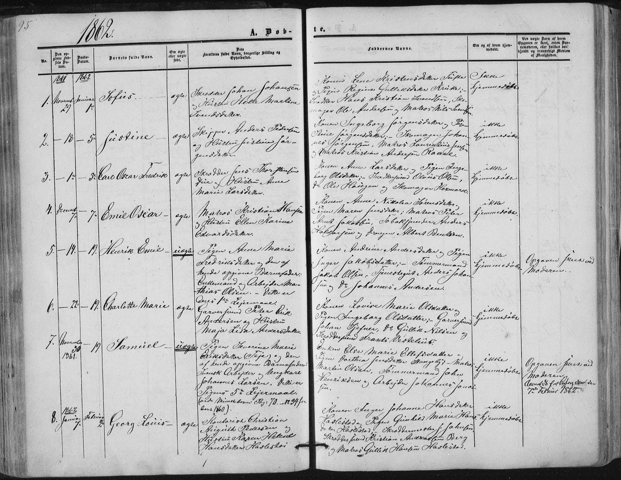 Tønsberg kirkebøker, AV/SAKO-A-330/F/Fa/L0008: Parish register (official) no. I 8, 1855-1864, p. 95