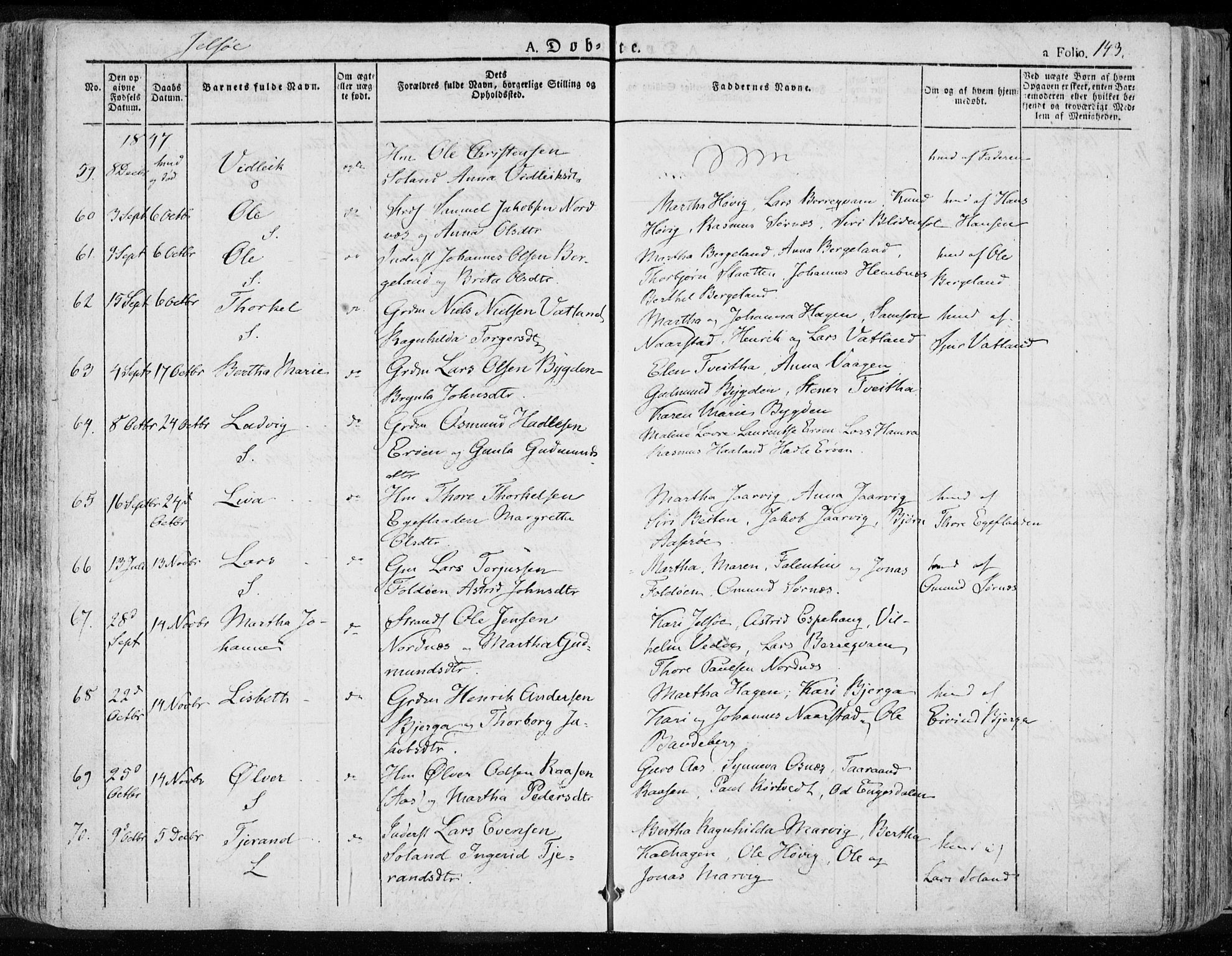 Jelsa sokneprestkontor, AV/SAST-A-101842/01/IV: Parish register (official) no. A 6.1, 1828-1853, p. 143