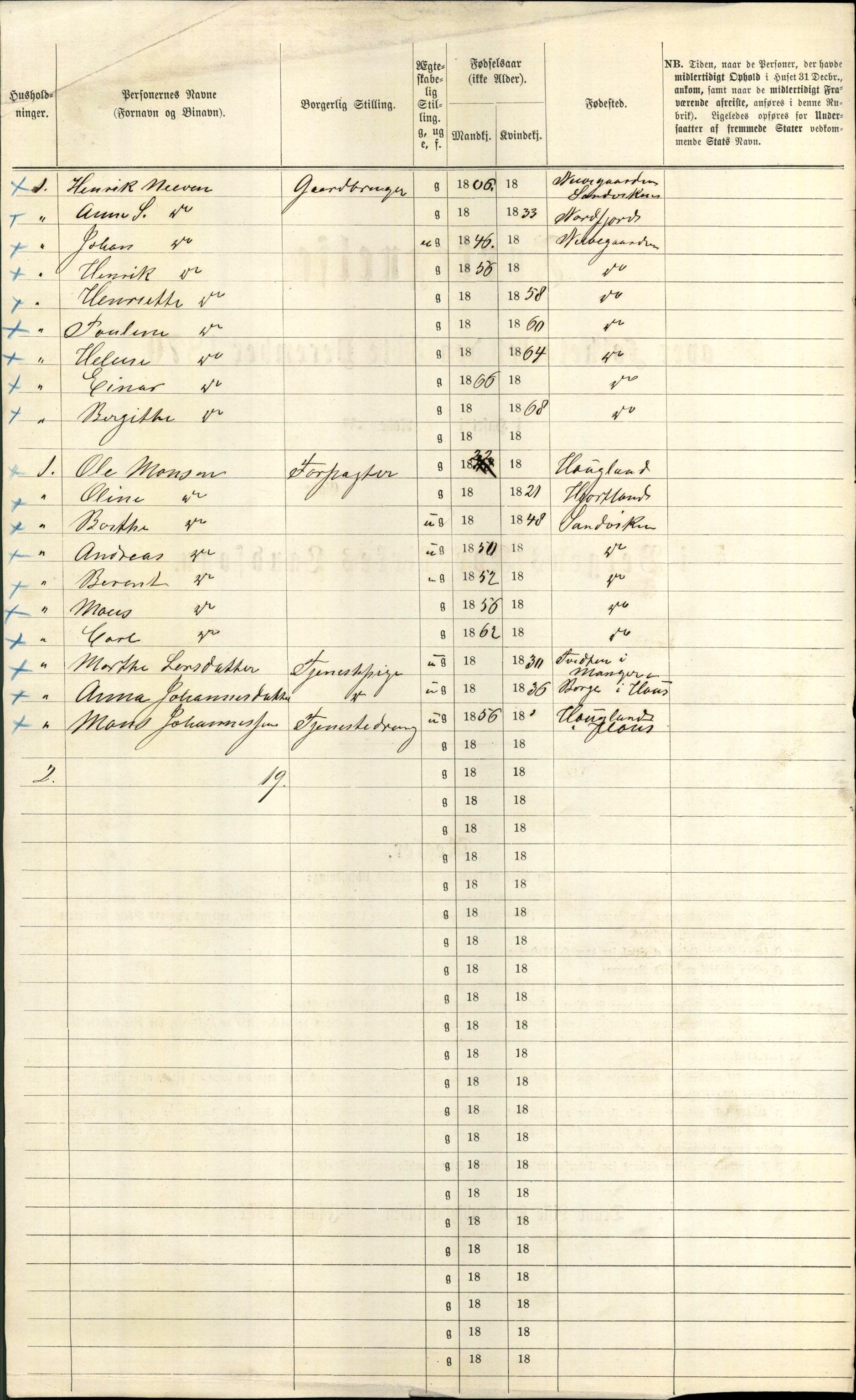 RA, 1870 census for 1301 Bergen, 1870