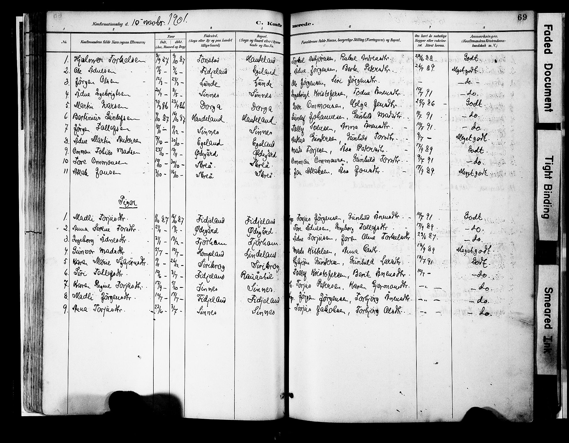 Sirdal sokneprestkontor, SAK/1111-0036/F/Fa/Faa/L0001: Parish register (official) no. A 1, 1887-1910, p. 69