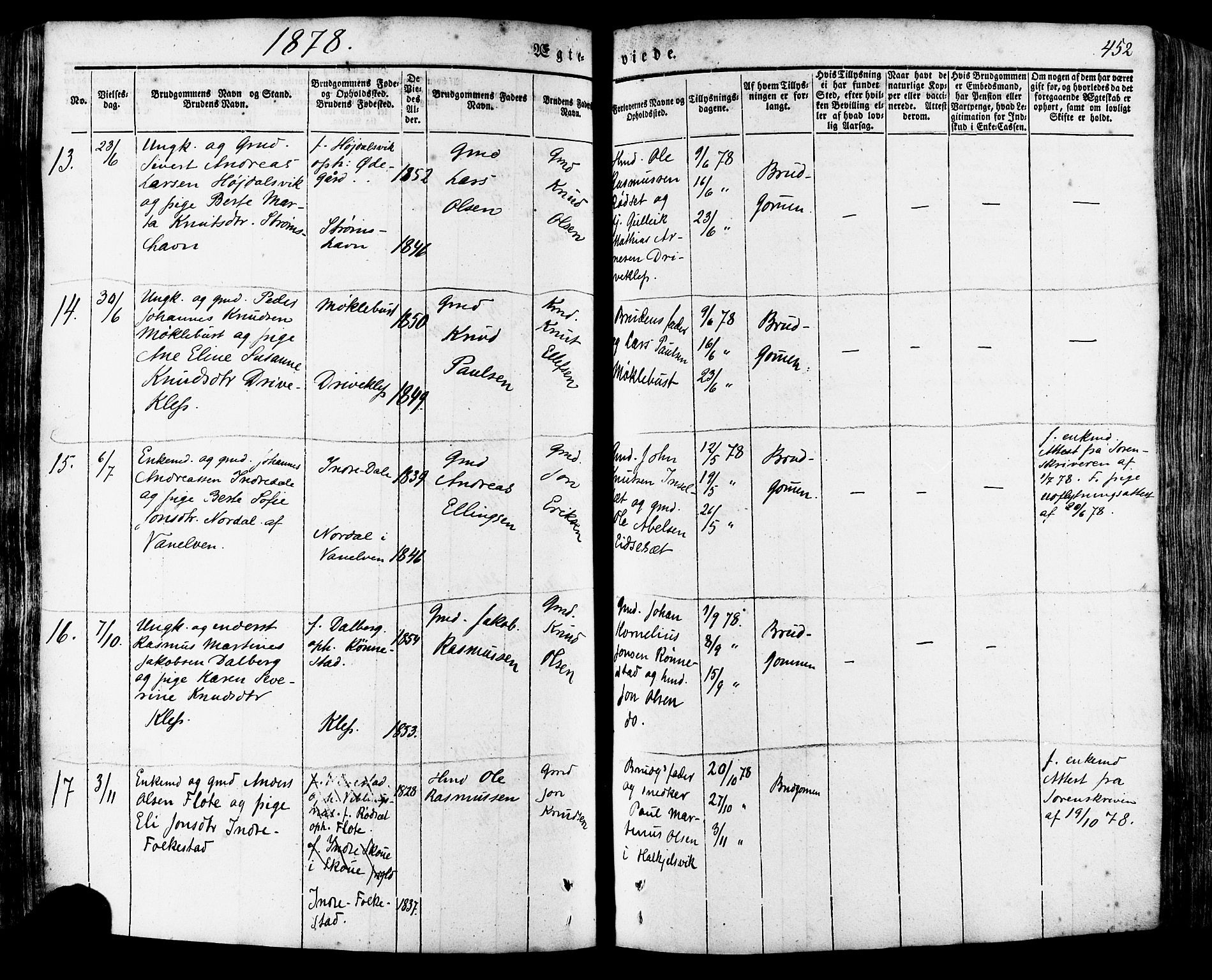 Ministerialprotokoller, klokkerbøker og fødselsregistre - Møre og Romsdal, AV/SAT-A-1454/511/L0140: Parish register (official) no. 511A07, 1851-1878, p. 452