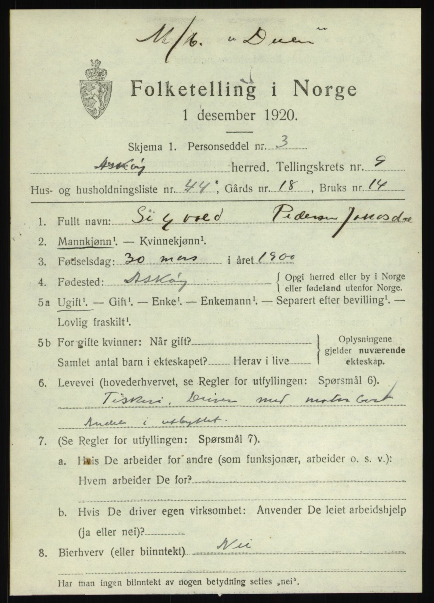 SAB, 1920 census for Askøy, 1920, p. 12754