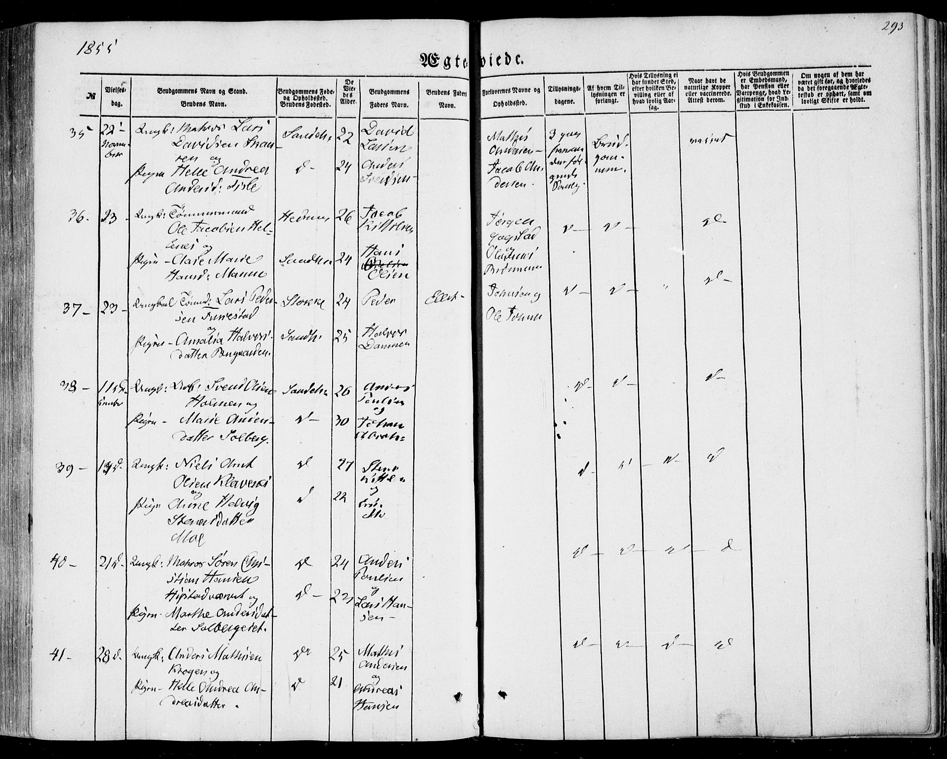 Sandar kirkebøker, SAKO/A-243/F/Fa/L0007: Parish register (official) no. 7, 1855-1861, p. 293