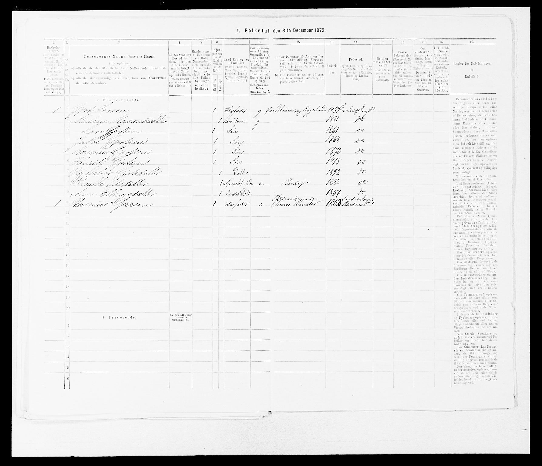 SAB, 1875 census for 1411P Eivindvik, 1875, p. 697