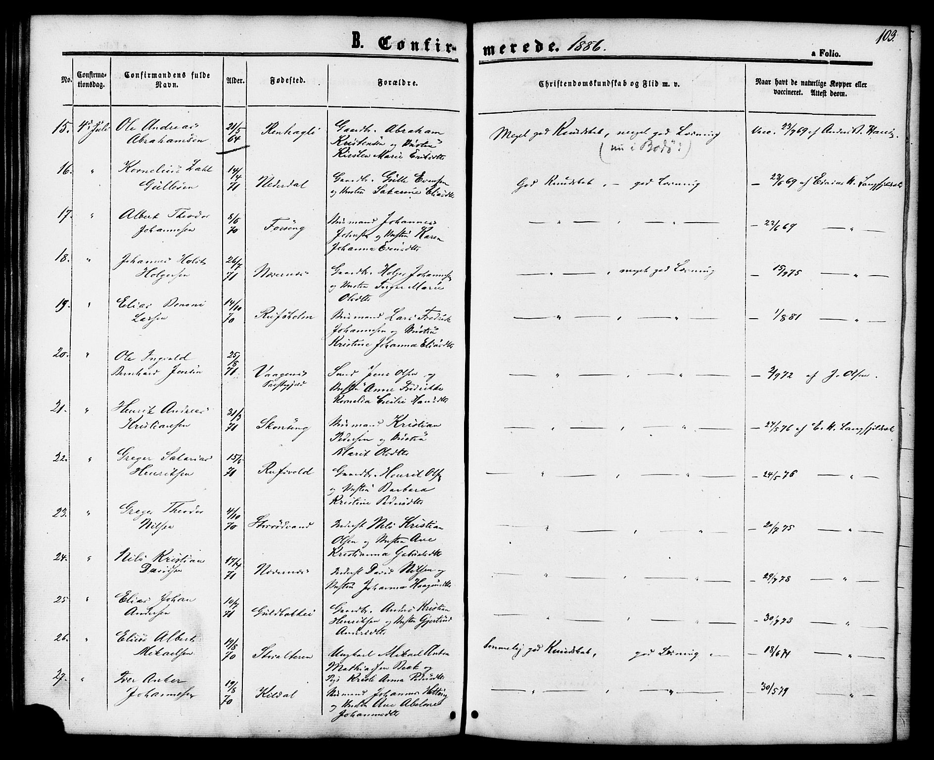 Ministerialprotokoller, klokkerbøker og fødselsregistre - Nordland, AV/SAT-A-1459/827/L0394: Parish register (official) no. 827A06, 1865-1886, p. 103