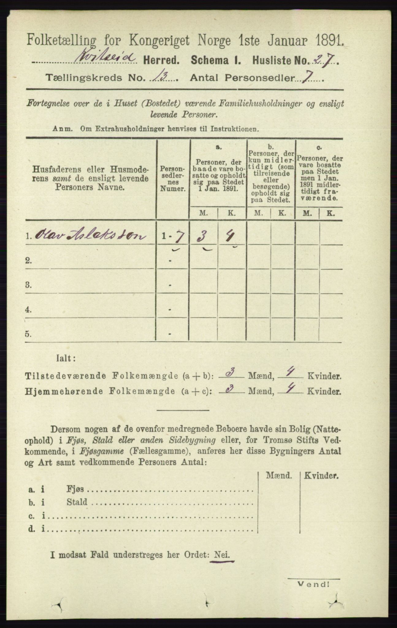 RA, 1891 census for 0829 Kviteseid, 1891, p. 3066