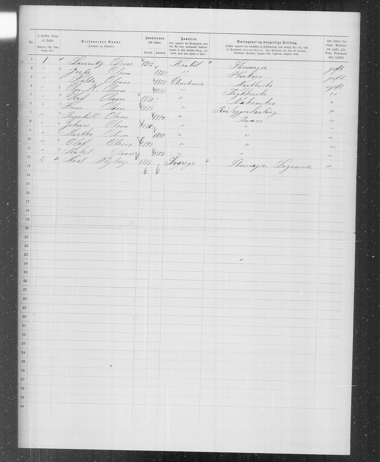 OBA, Municipal Census 1899 for Kristiania, 1899, p. 1199