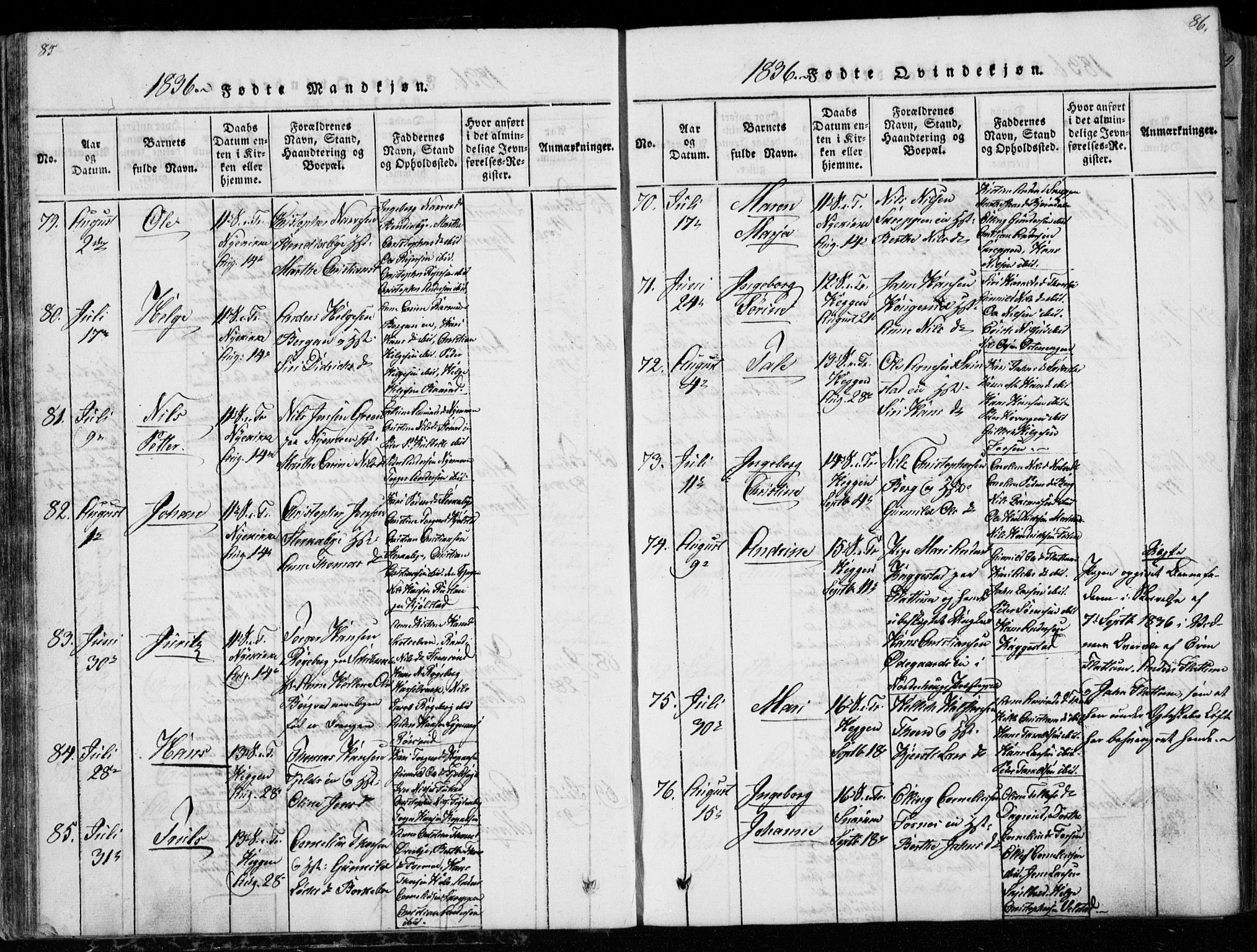 Modum kirkebøker, AV/SAKO-A-234/G/Ga/L0003: Parish register (copy) no. I 3, 1832-1842, p. 85-86