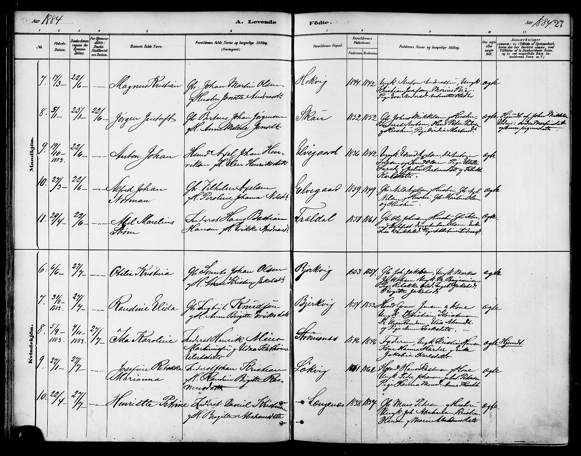 Ministerialprotokoller, klokkerbøker og fødselsregistre - Nordland, AV/SAT-A-1459/866/L0938: Parish register (official) no. 866A01, 1879-1893, p. 27