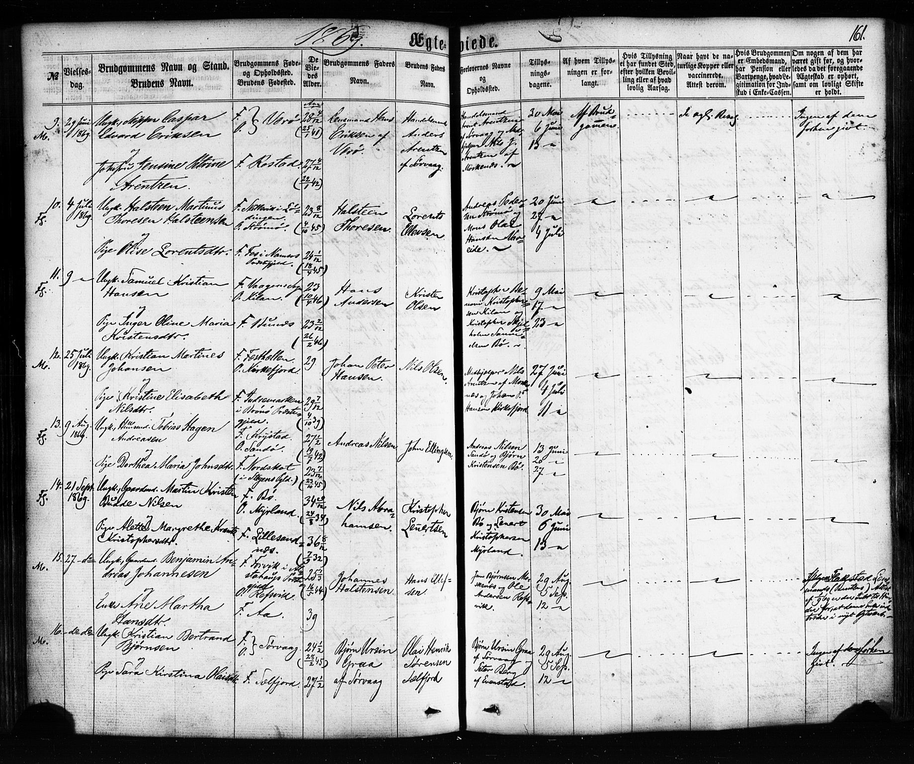 Ministerialprotokoller, klokkerbøker og fødselsregistre - Nordland, AV/SAT-A-1459/885/L1203: Parish register (official) no. 885A04, 1859-1877, p. 161