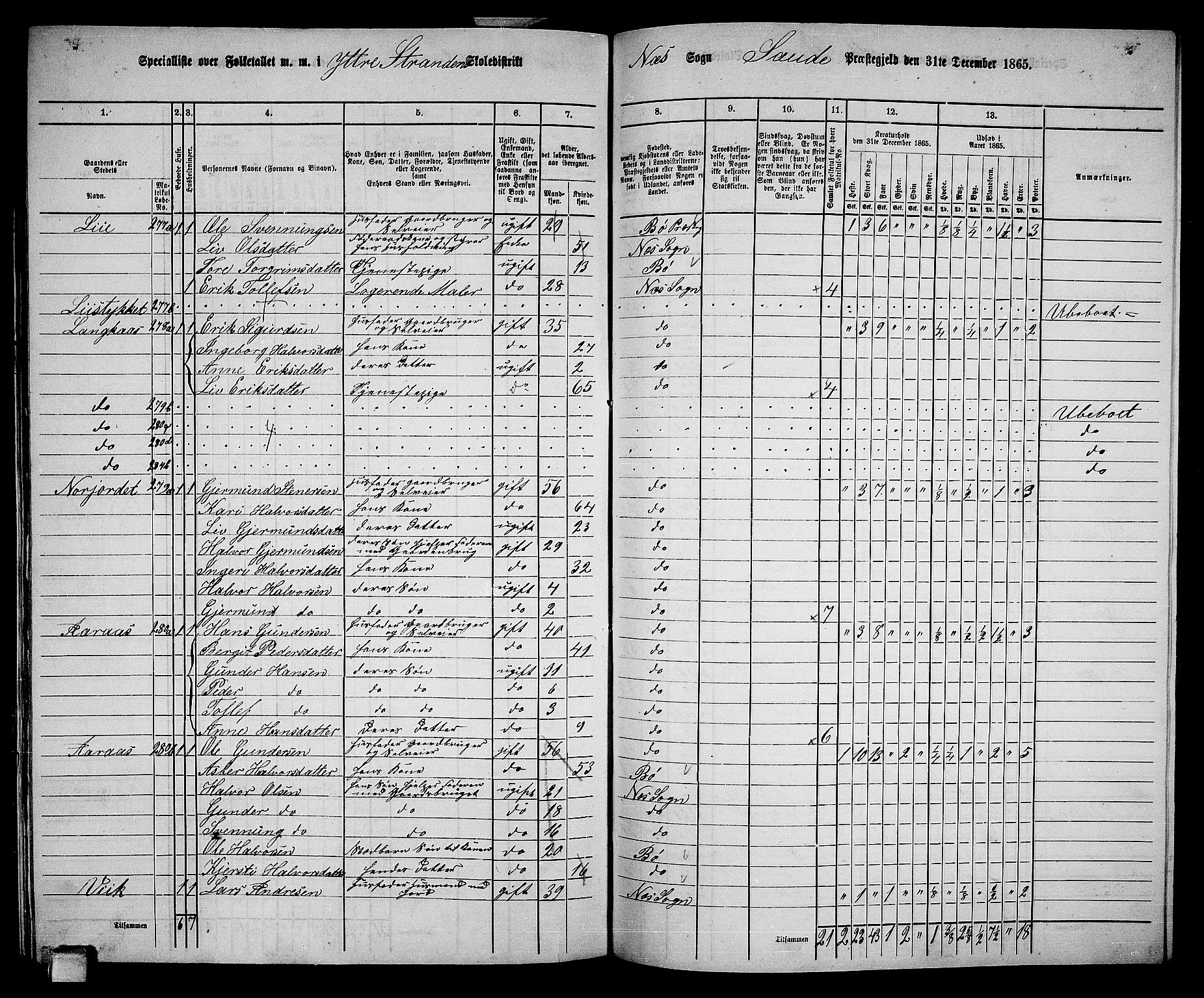 RA, 1865 census for Sauherad, 1865, p. 167