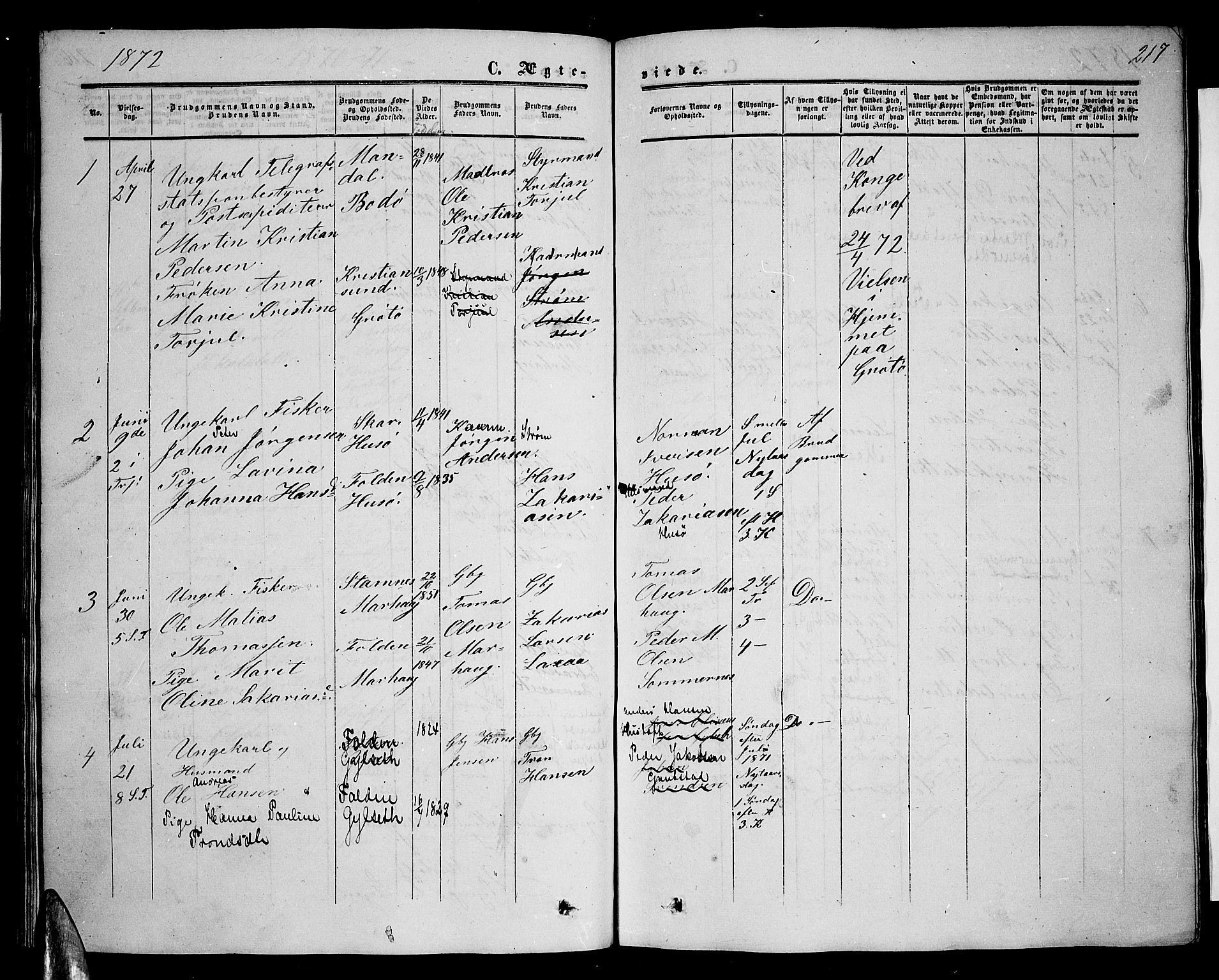 Ministerialprotokoller, klokkerbøker og fødselsregistre - Nordland, SAT/A-1459/857/L0827: Parish register (copy) no. 857C02, 1852-1879, p. 217