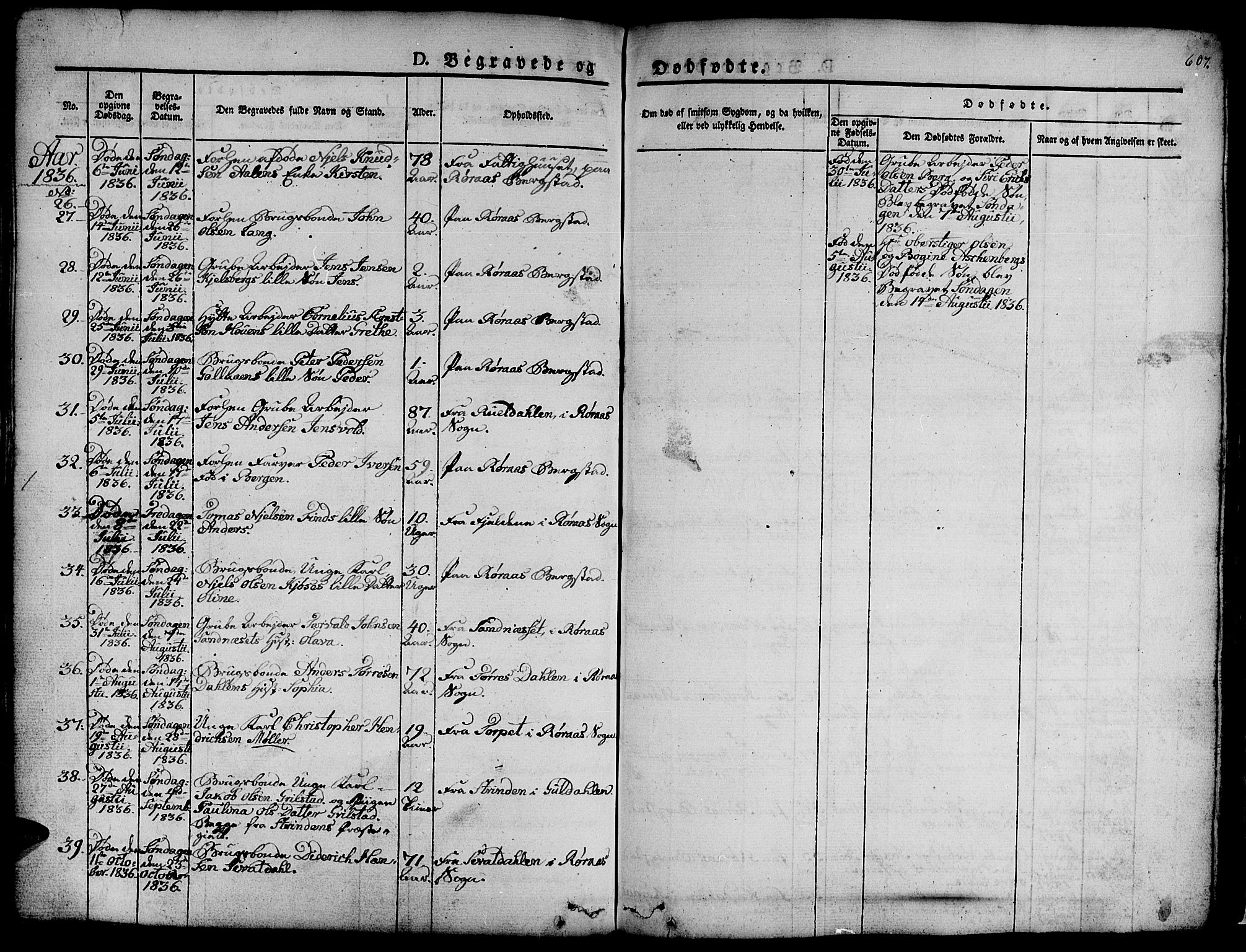 Ministerialprotokoller, klokkerbøker og fødselsregistre - Sør-Trøndelag, SAT/A-1456/681/L0939: Parish register (copy) no. 681C03, 1829-1855, p. 607