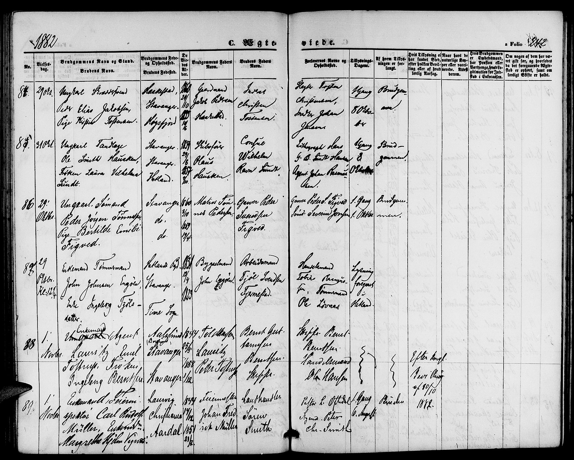 St. Petri sokneprestkontor, AV/SAST-A-101813/001/30/30BB/L0002: Parish register (copy) no. B 2, 1865-1885, p. 242