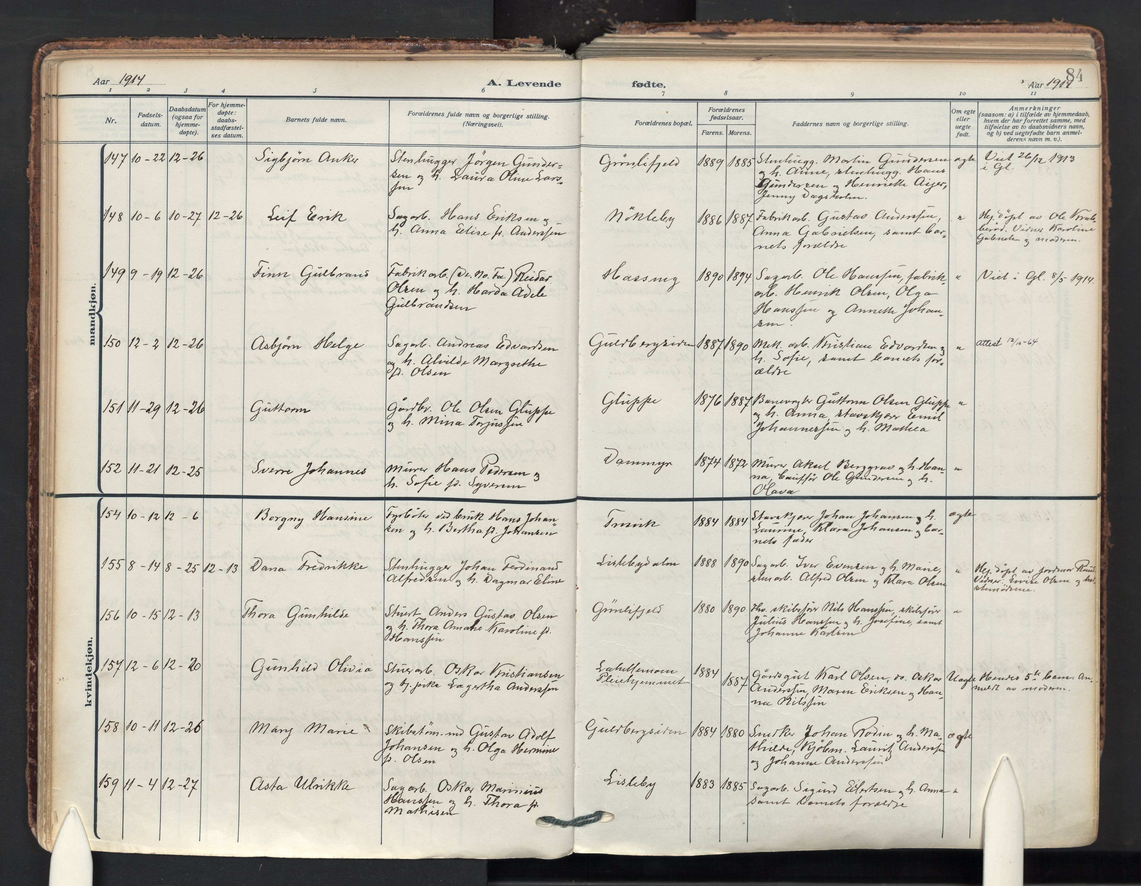 Glemmen prestekontor Kirkebøker, AV/SAO-A-10908/F/Fa/L0017: Parish register (official) no. 17, 1911-1936, p. 84