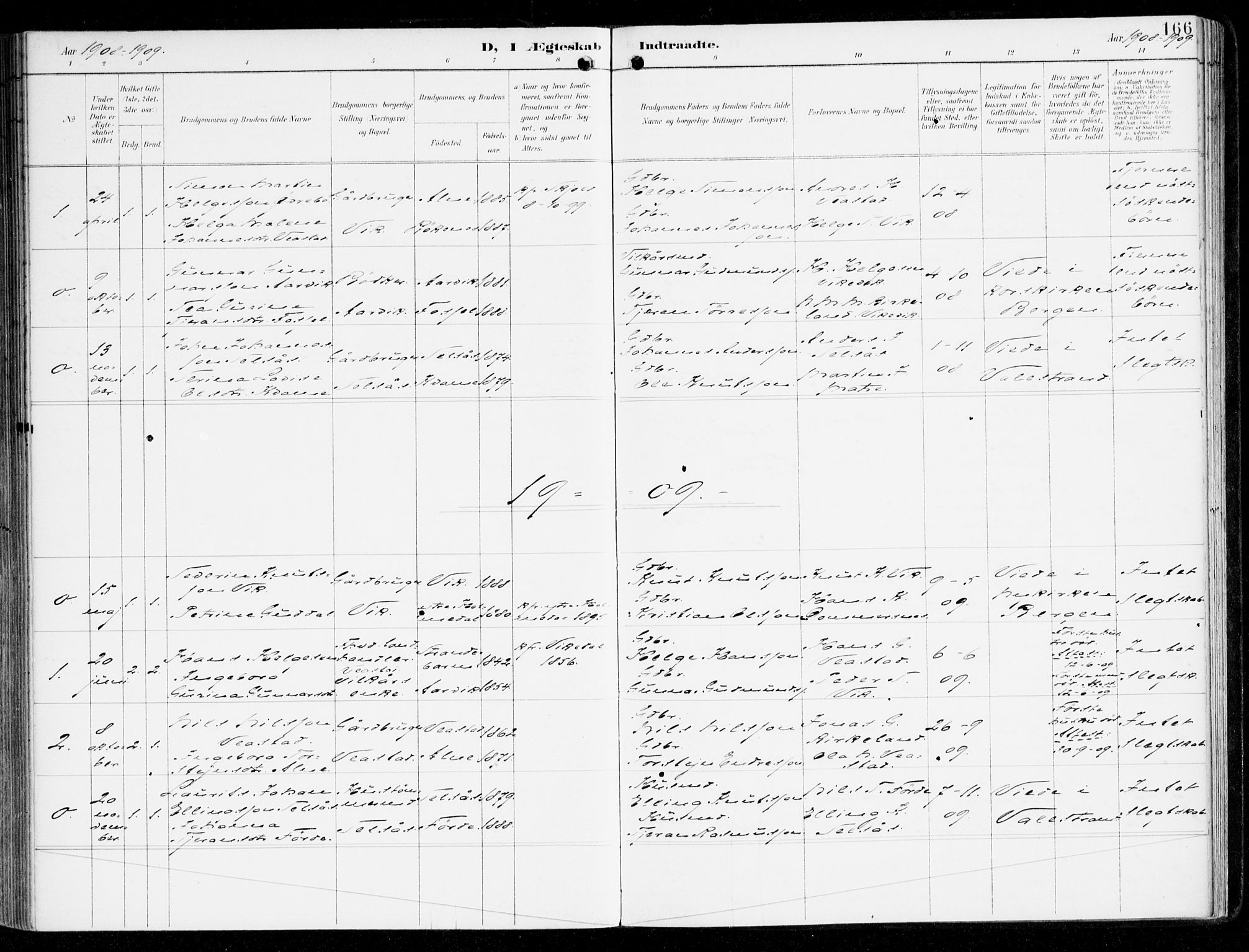Sveio Sokneprestembete, SAB/A-78501/H/Haa: Parish register (official) no. D 2, 1894-1916, p. 166