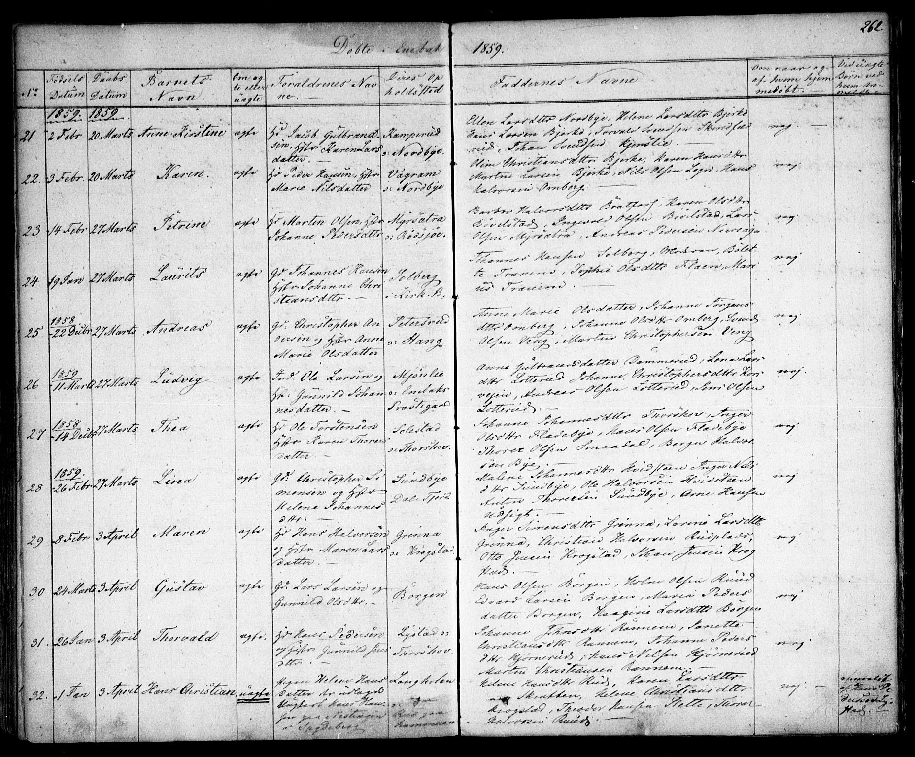 Enebakk prestekontor Kirkebøker, SAO/A-10171c/F/Fa/L0009: Parish register (official) no. I 9, 1832-1861, p. 262