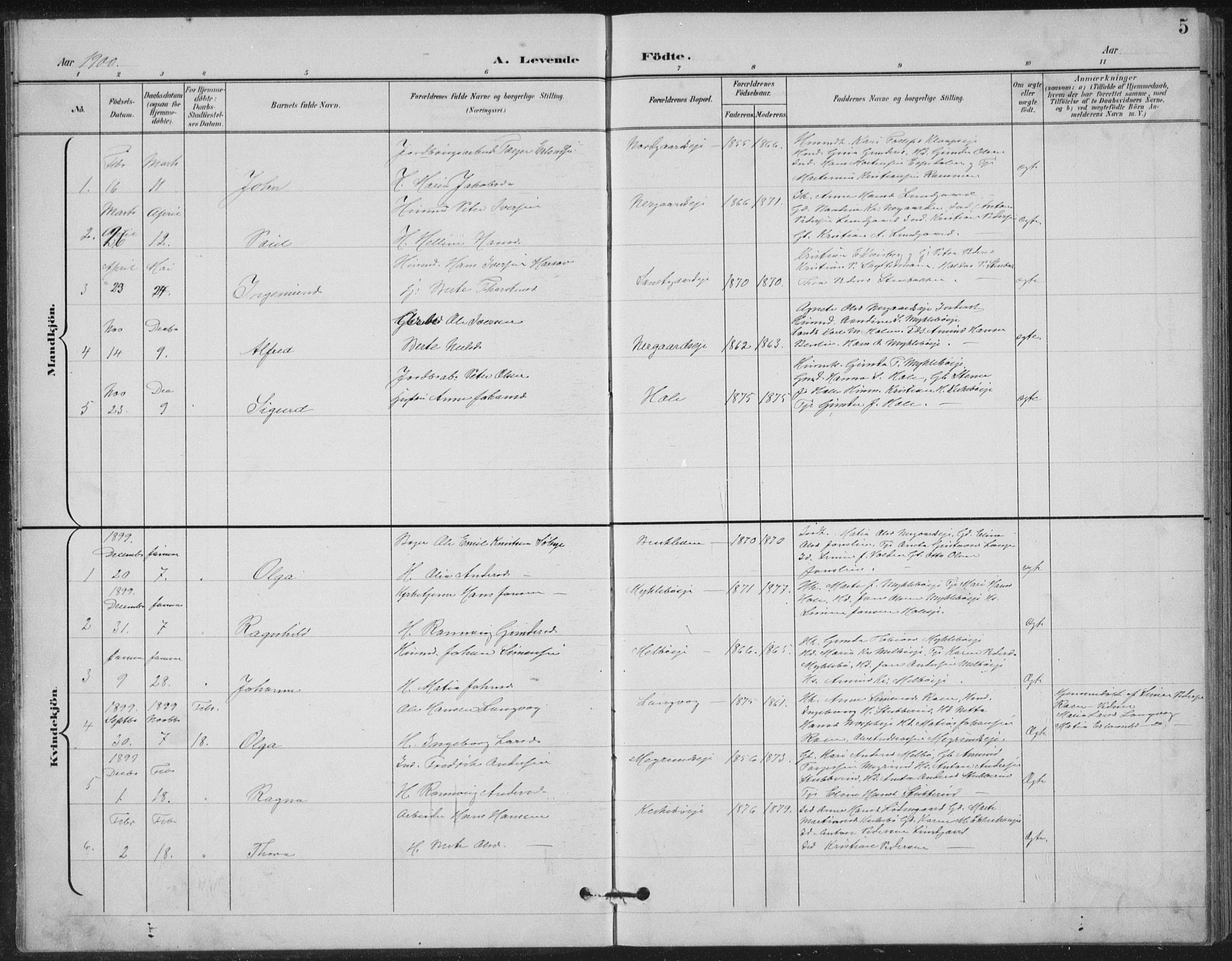 Vestre Gausdal prestekontor, SAH/PREST-094/H/Ha/Hab/L0004: Parish register (copy) no. 4, 1898-1939, p. 5