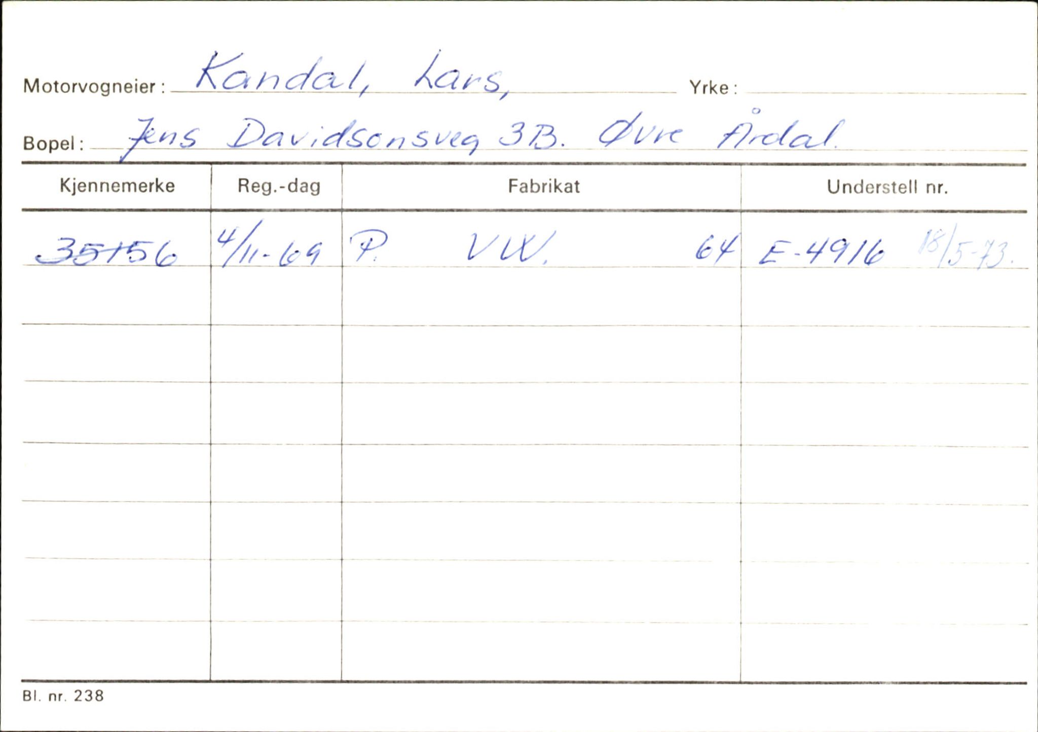 Statens vegvesen, Sogn og Fjordane vegkontor, AV/SAB-A-5301/4/F/L0145: Registerkort Vågsøy S-Å. Årdal I-P, 1945-1975, p. 1076