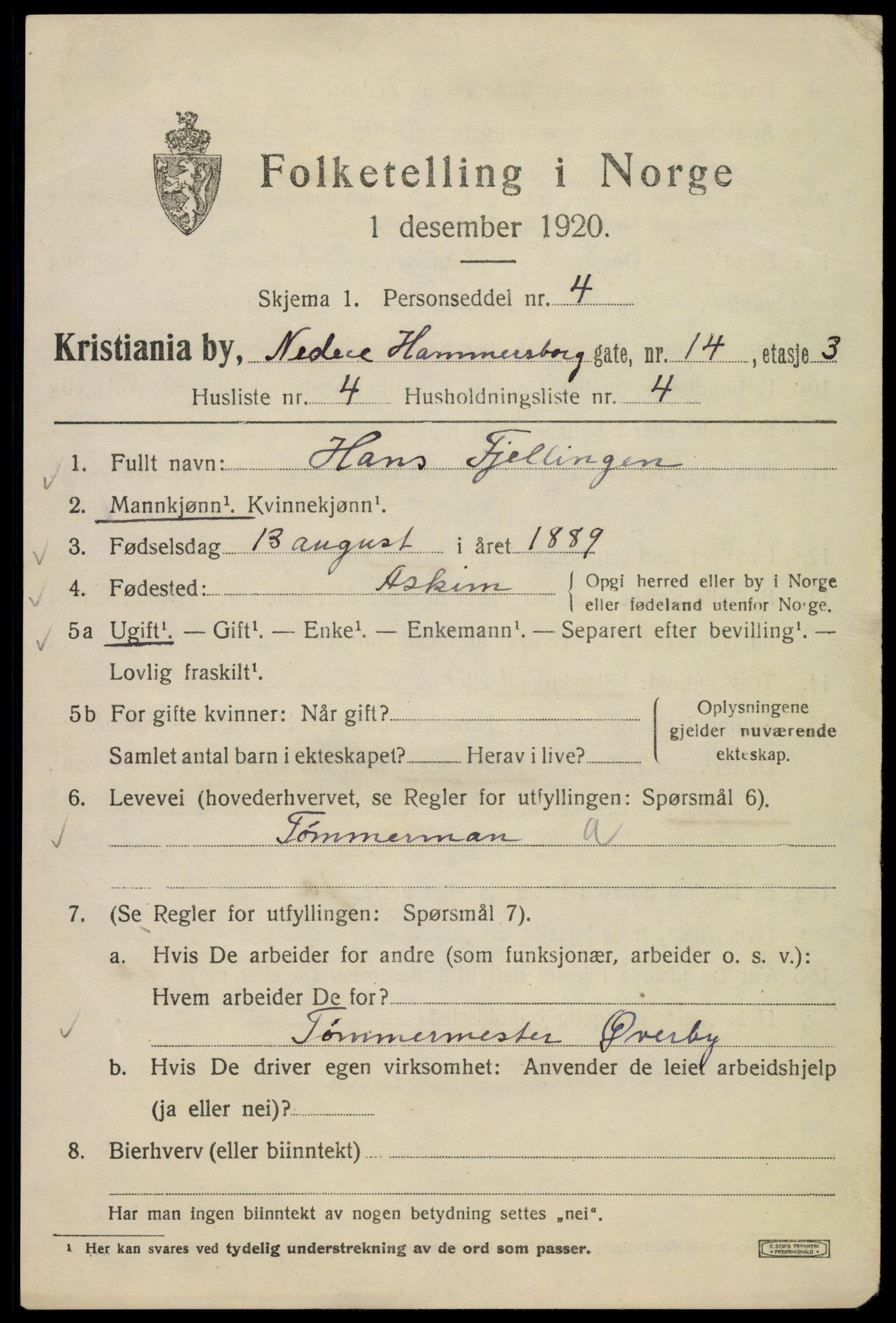 SAO, 1920 census for Kristiania, 1920, p. 410393