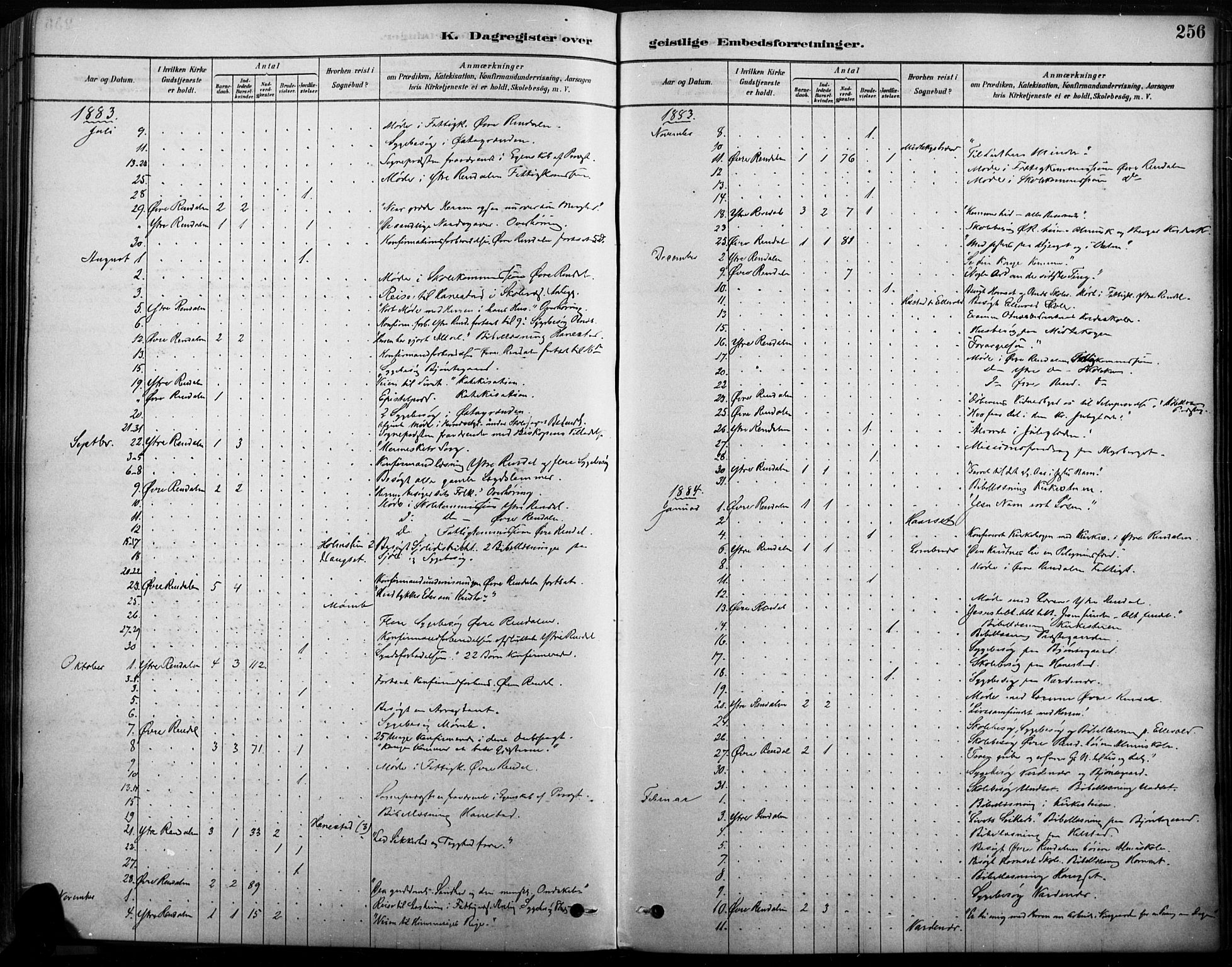 Rendalen prestekontor, SAH/PREST-054/H/Ha/Haa/L0009: Parish register (official) no. 9, 1878-1901, p. 256