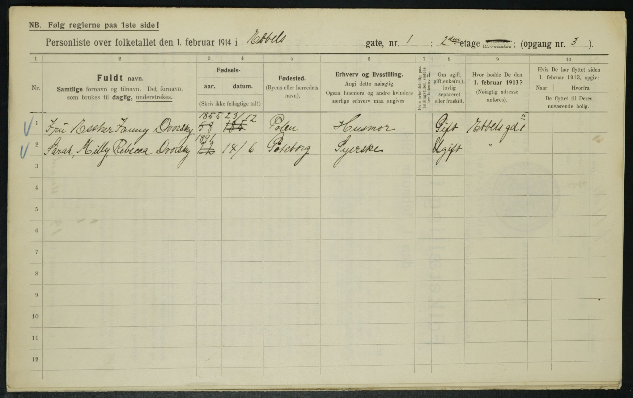 OBA, Municipal Census 1914 for Kristiania, 1914, p. 18216