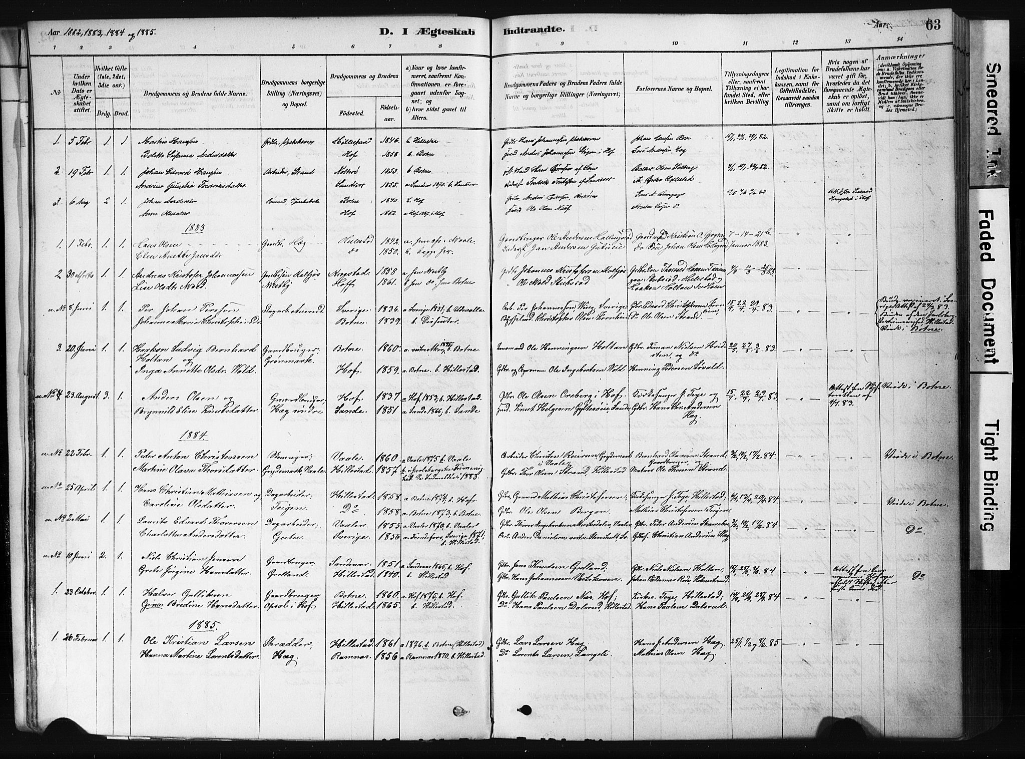 Botne kirkebøker, SAKO/A-340/F/Fb/L0001: Parish register (official) no. II 1, 1878-1902, p. 63