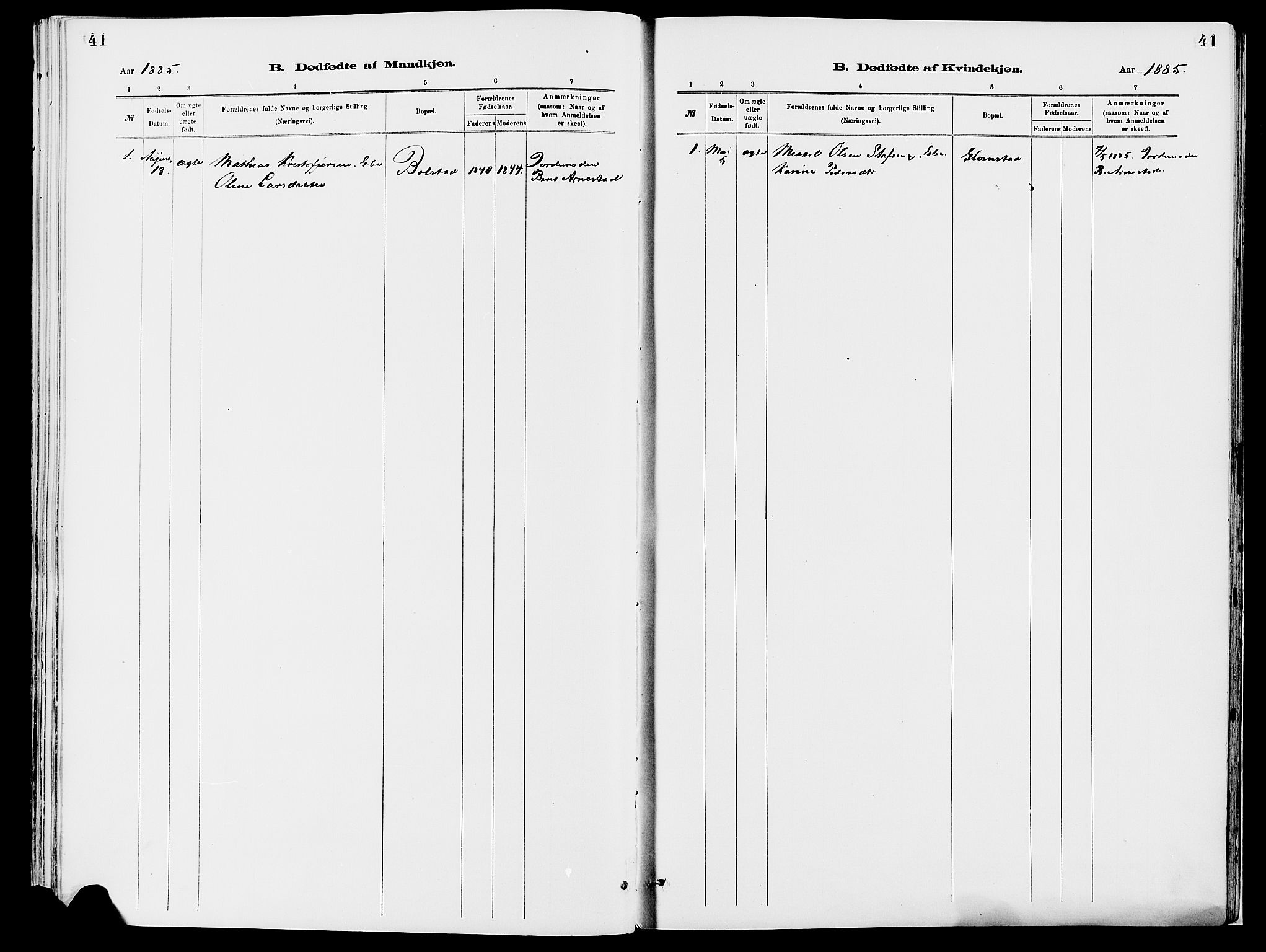 Åmot prestekontor, Hedmark, AV/SAH-PREST-056/H/Ha/Haa/L0010: Parish register (official) no. 10, 1884-1889, p. 41