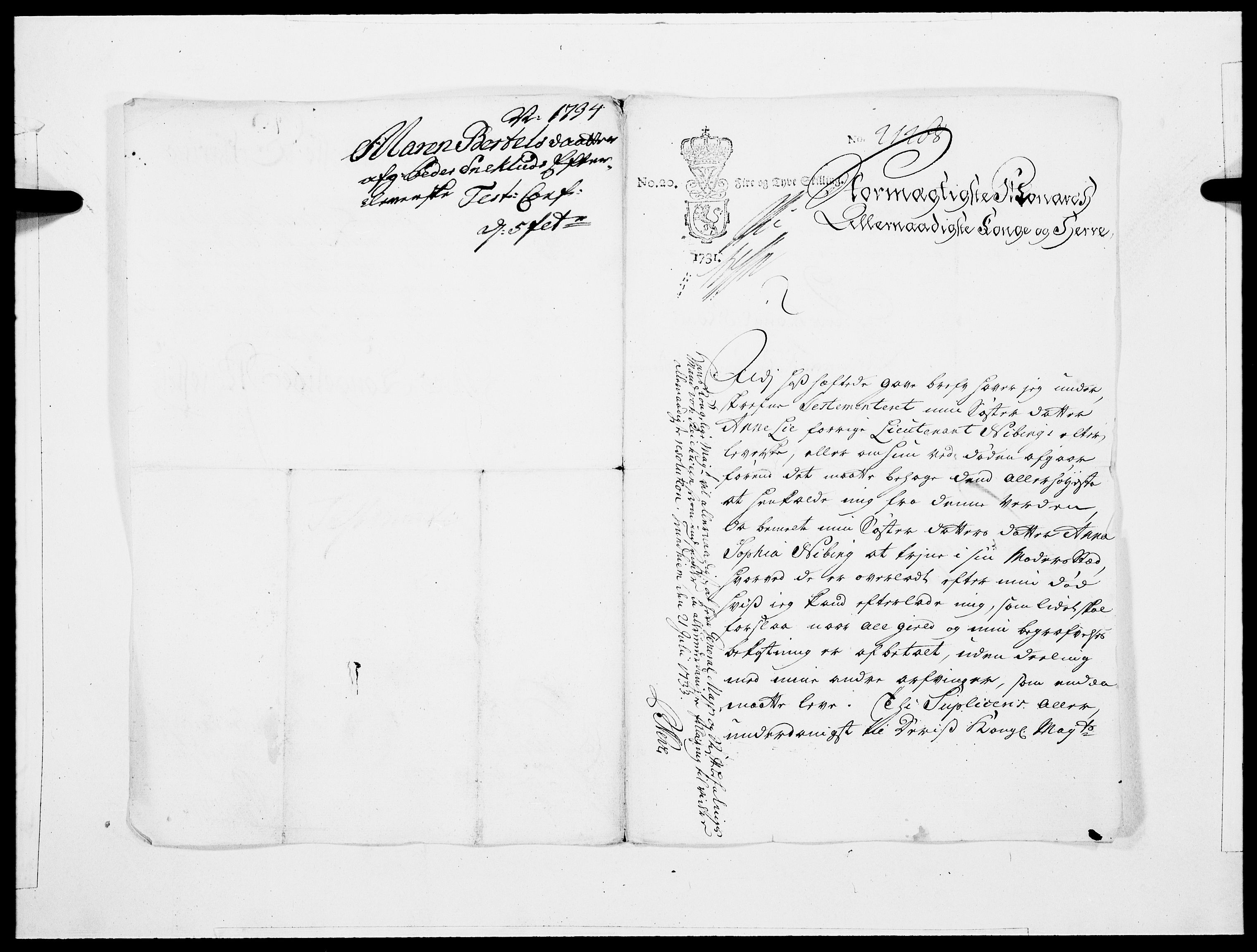 Danske Kanselli 1572-1799, AV/RA-EA-3023/F/Fc/Fcc/Fcca/L0115: Norske innlegg 1572-1799, 1734, p. 95