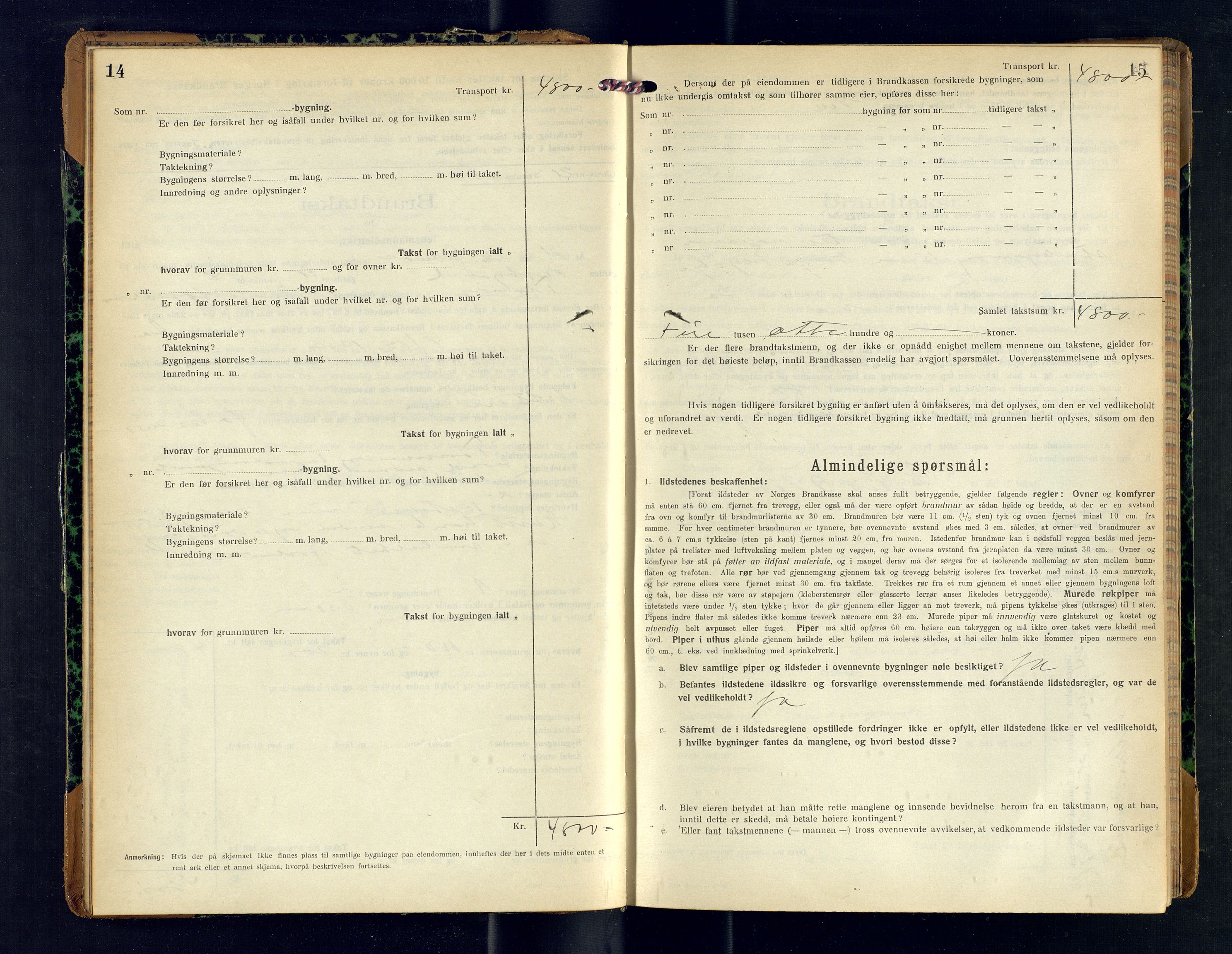 Tranøy lensmannskontor (Sørreisa lensmannskontor), AV/SATØ-SATØ-46/1/F/Fq/Fqc/L0262: Branntakstprotokoller, 1921-1923, p. 14-15