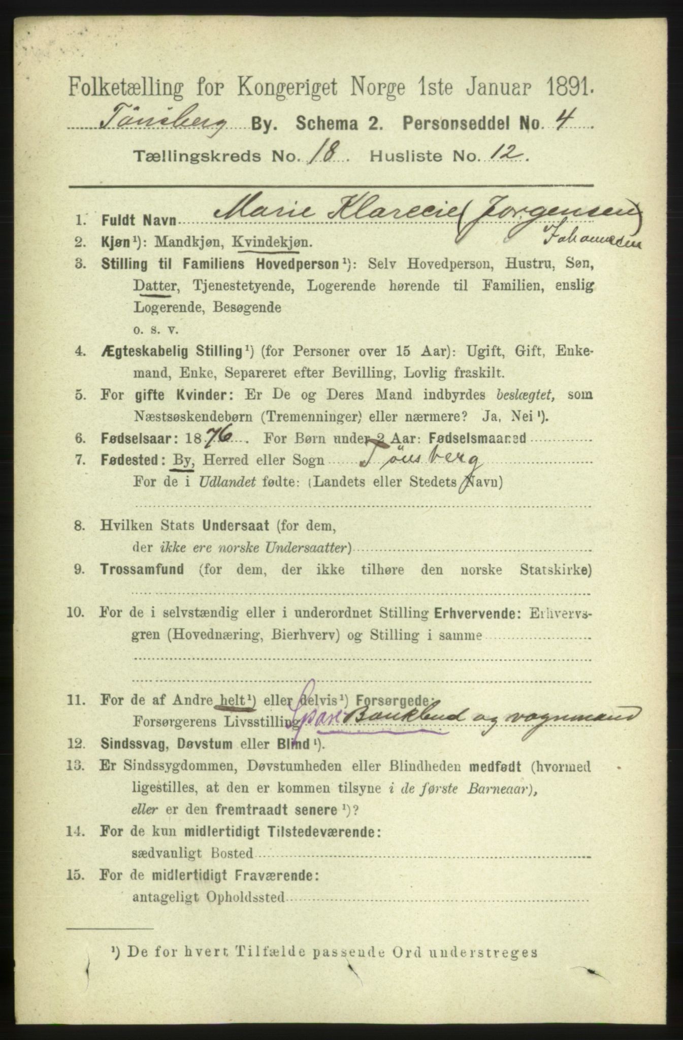 RA, 1891 census for 0705 Tønsberg, 1891, p. 5211