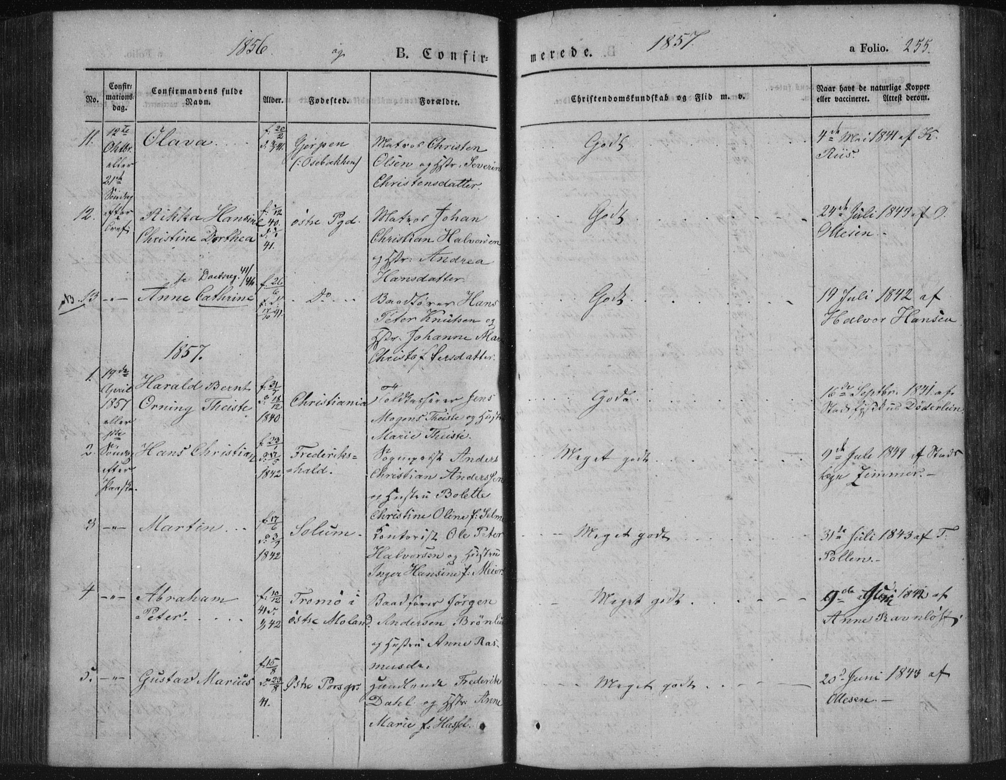 Porsgrunn kirkebøker , SAKO/A-104/F/Fa/L0006: Parish register (official) no. 6, 1841-1857, p. 255