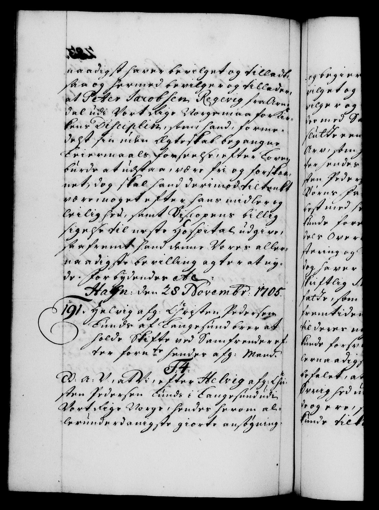 Danske Kanselli 1572-1799, AV/RA-EA-3023/F/Fc/Fca/Fcaa/L0019: Norske registre, 1704-1707, p. 283b