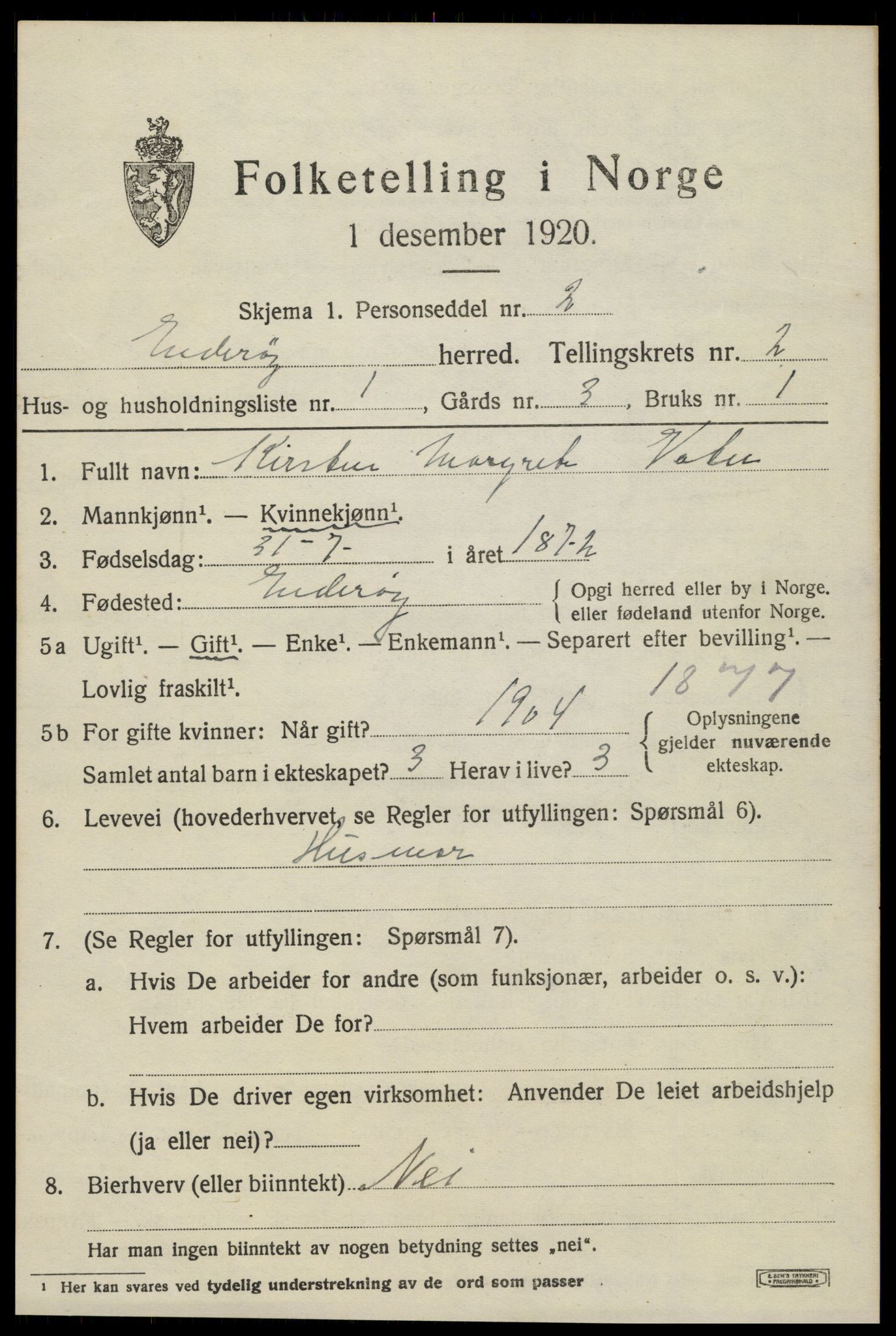 SAT, 1920 census for Inderøy, 1920, p. 1841