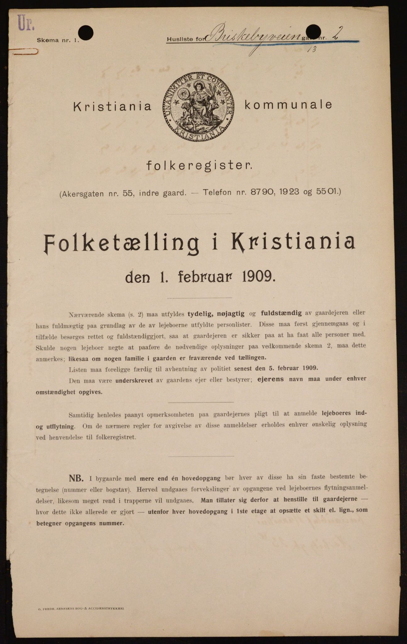 OBA, Municipal Census 1909 for Kristiania, 1909, p. 8536
