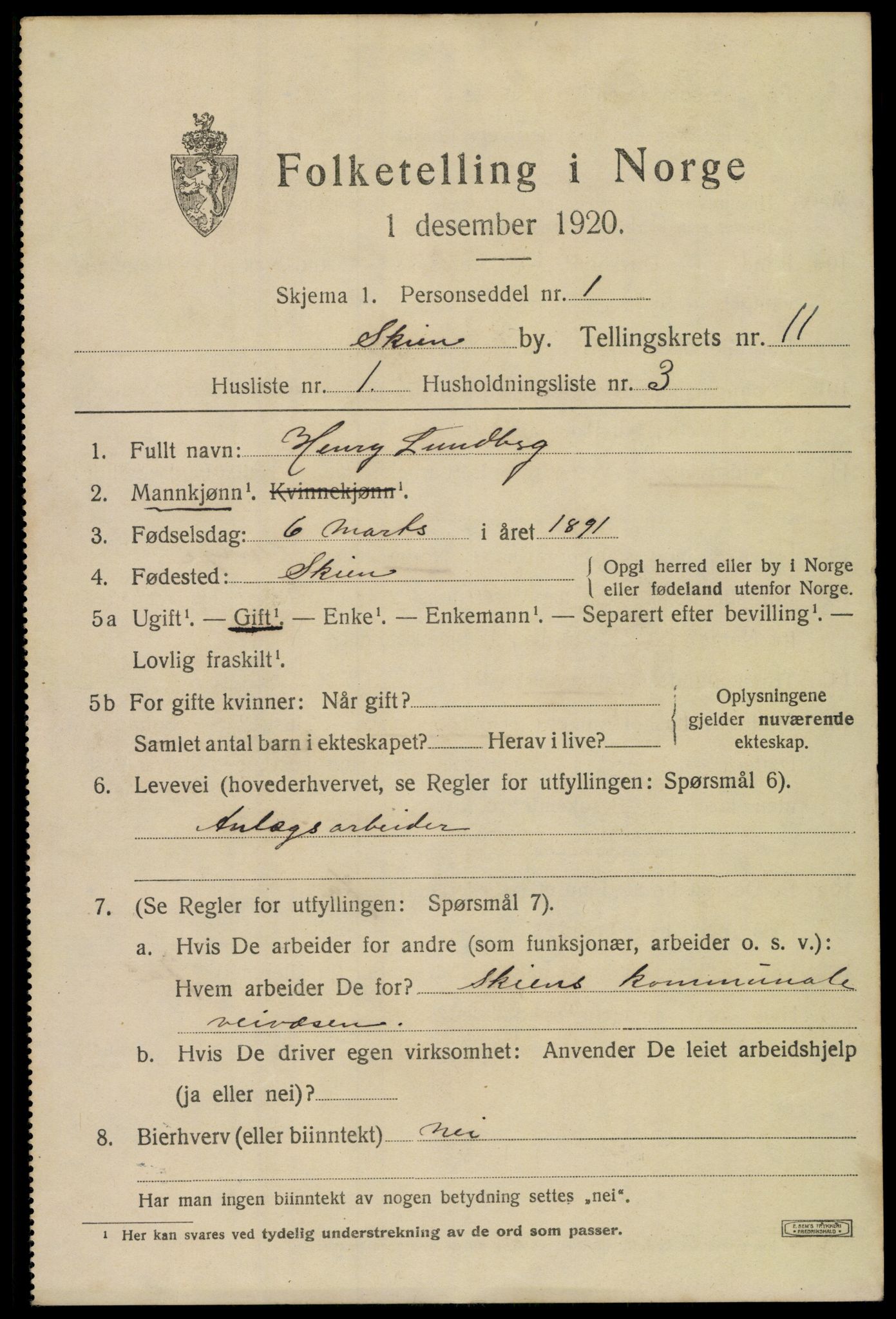 SAKO, 1920 census for Skien, 1920, p. 35276