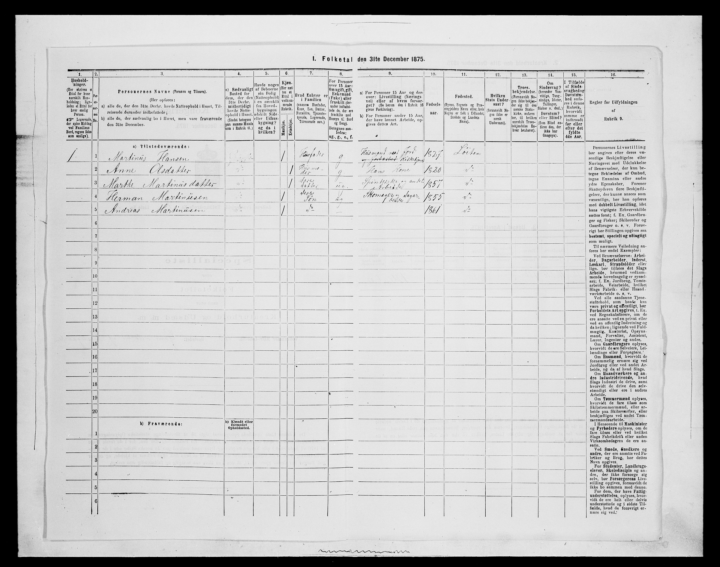 SAH, 1875 census for 0415P Løten, 1875, p. 110