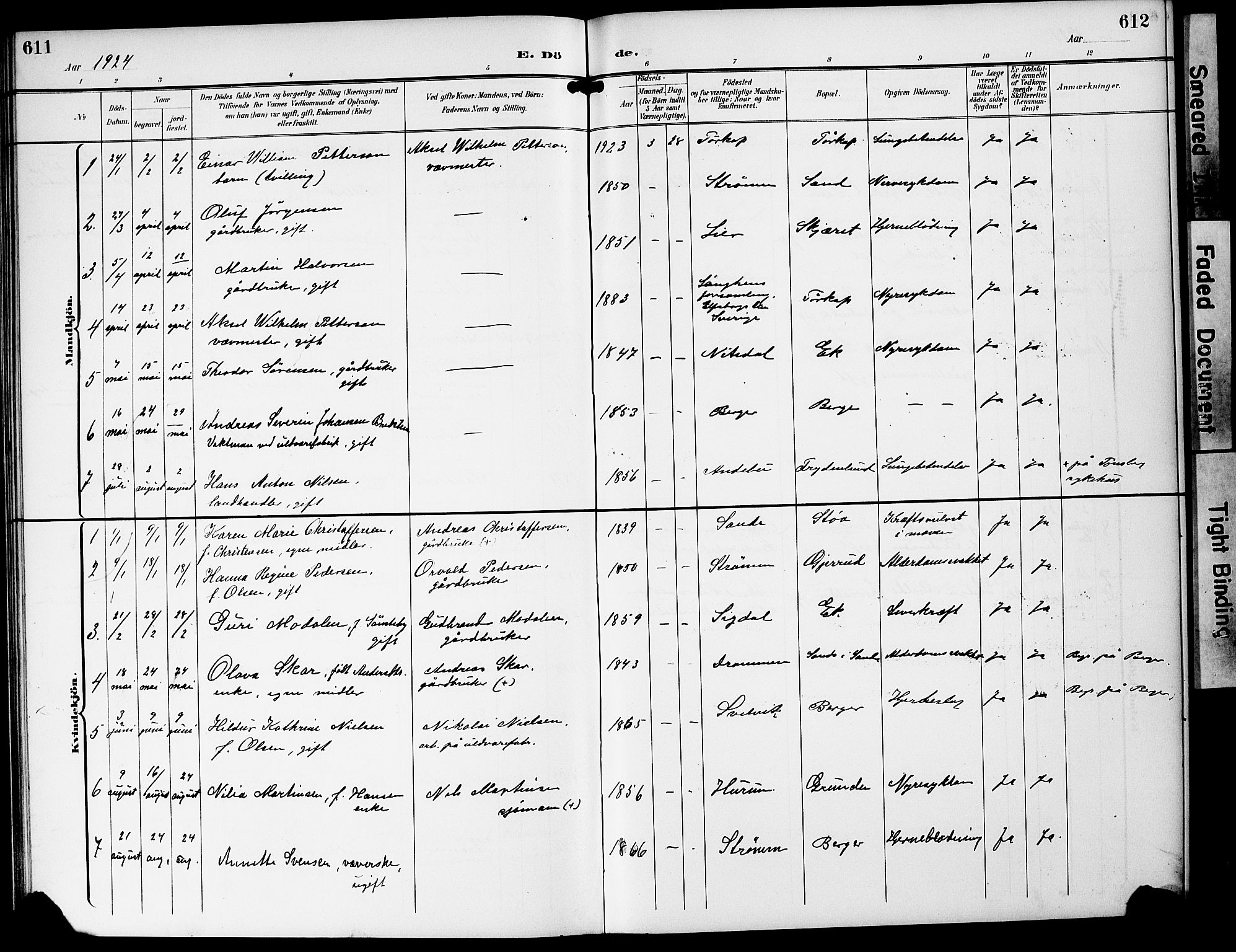 Strømm kirkebøker, AV/SAKO-A-322/G/Ga/L0004: Parish register (copy) no. I 4, 1897-1927, p. 611-612