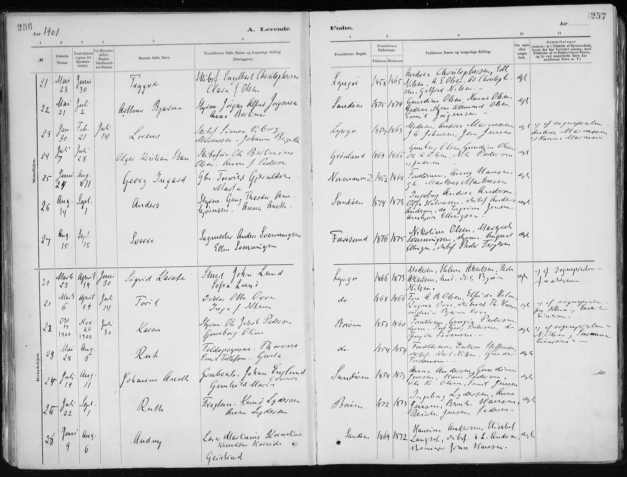 Dypvåg sokneprestkontor, AV/SAK-1111-0007/F/Fa/Faa/L0008: Parish register (official) no. A 8, 1885-1906, p. 256-257