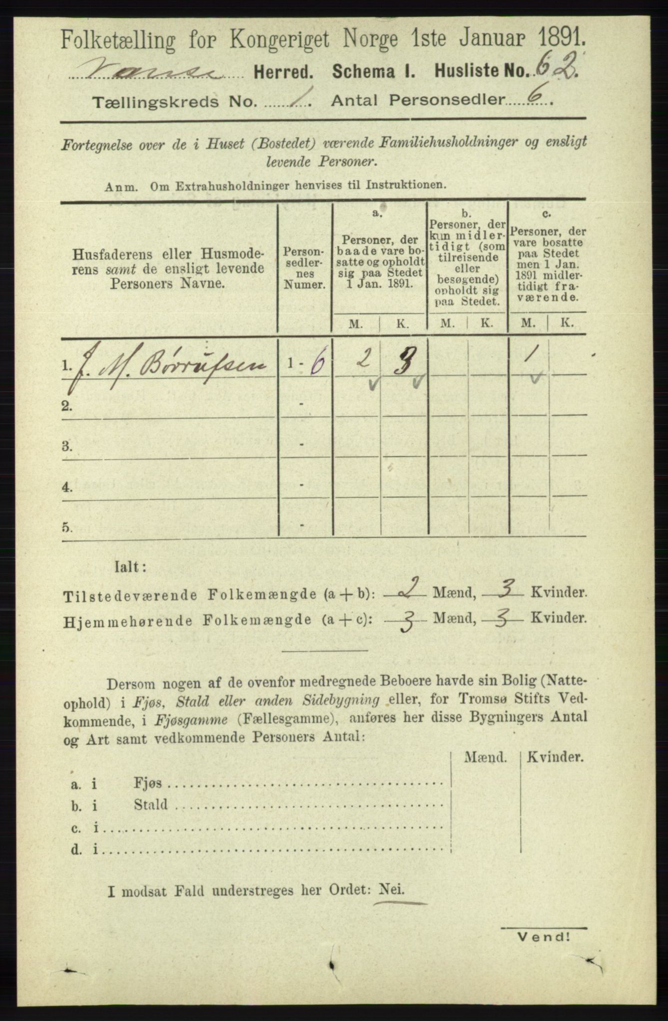 RA, 1891 census for 1041 Vanse, 1891, p. 113