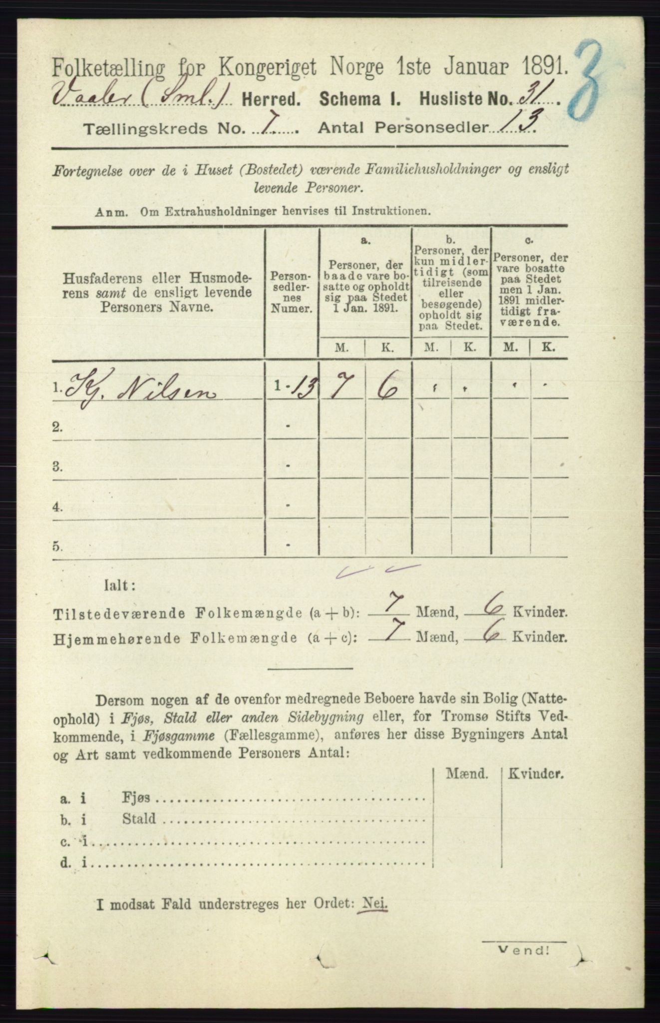 RA, 1891 census for 0137 Våler, 1891, p. 2829