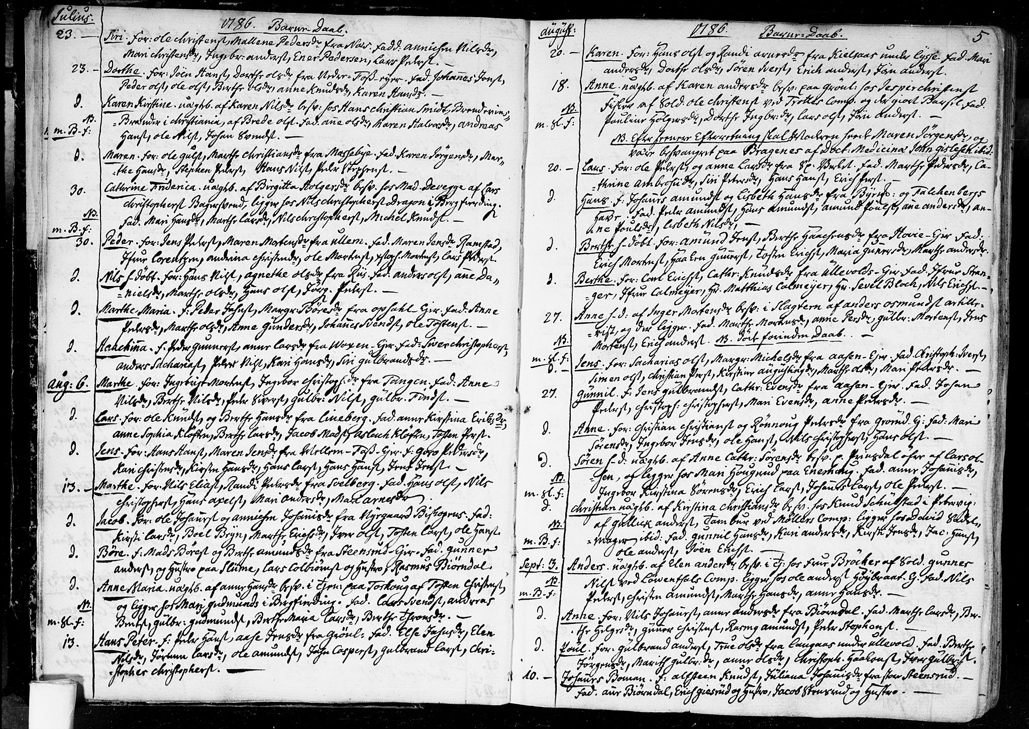 Aker prestekontor kirkebøker, SAO/A-10861/F/L0010: Parish register (official) no. 10, 1786-1809, p. 5